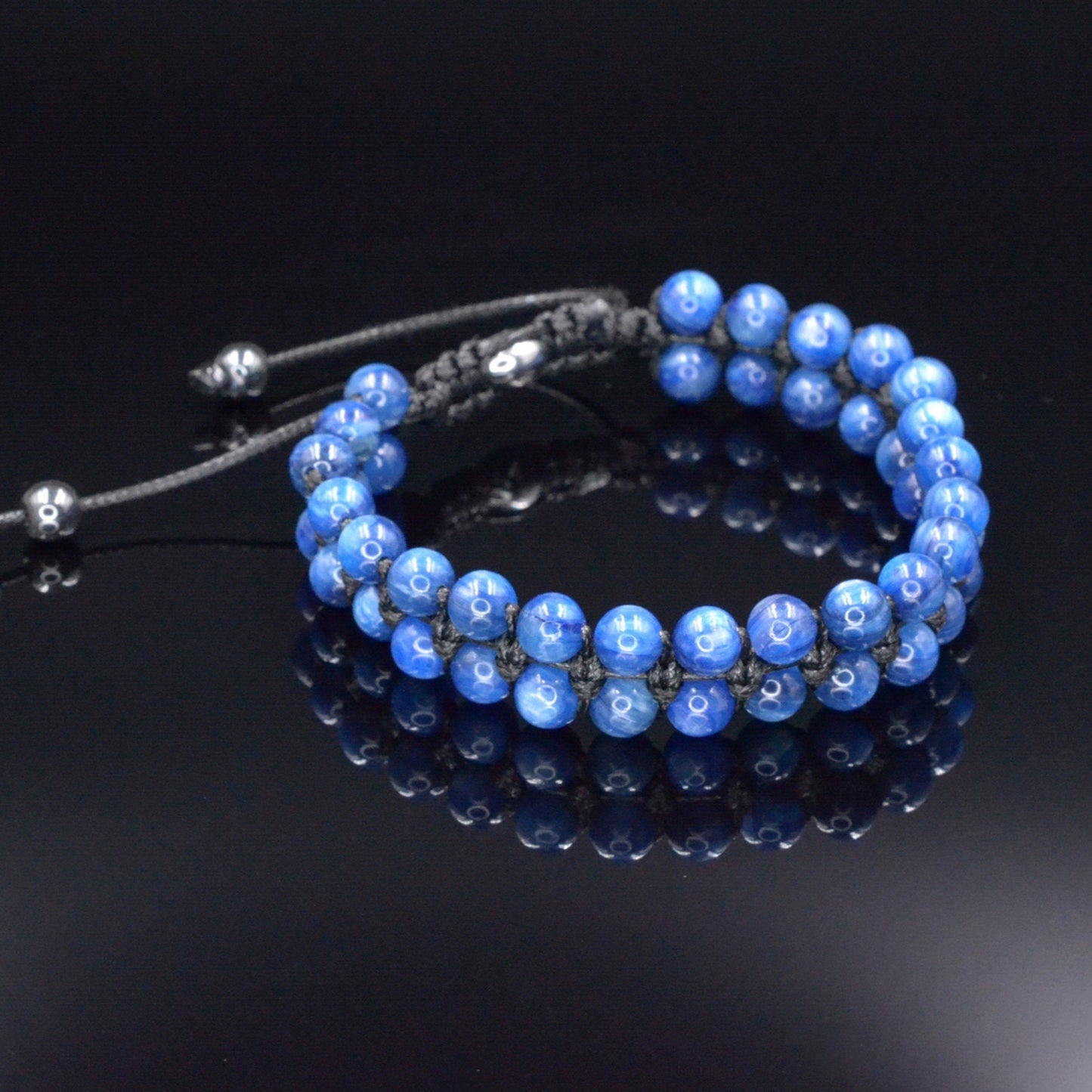 Genuine Kyanite Bracelet - Men's Double Row Crystal Beaded Bracelet - Gift for Men - Blue Kyanite Braided Bracelet - Birthday Gift - Shamballa Bracelet - Birthstone Bracelet - Gemstone Bracelet Men - Chakra Bracelet - Macrame Bracelet - Healing Bracelet - Valinde