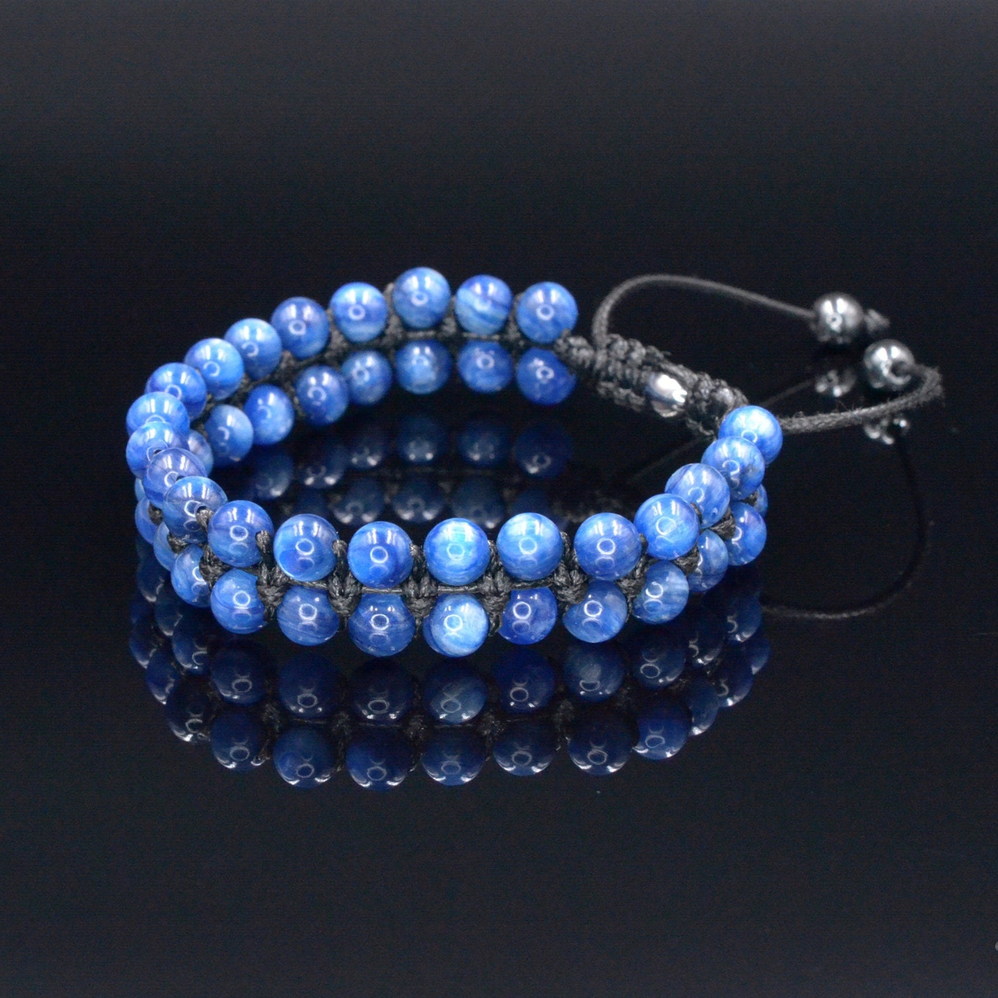 Genuine Kyanite Bracelet - Men's Double Row Crystal Beaded Bracelet - Gift for Men - Blue Kyanite Braided Bracelet - Birthday Gift  - Shamballa Bracelet - Birthstone Bracelet - Gemstone Bracelet Men - Chakra Bracelet - Macrame Bracelet - Healing Bracelet - Valinde