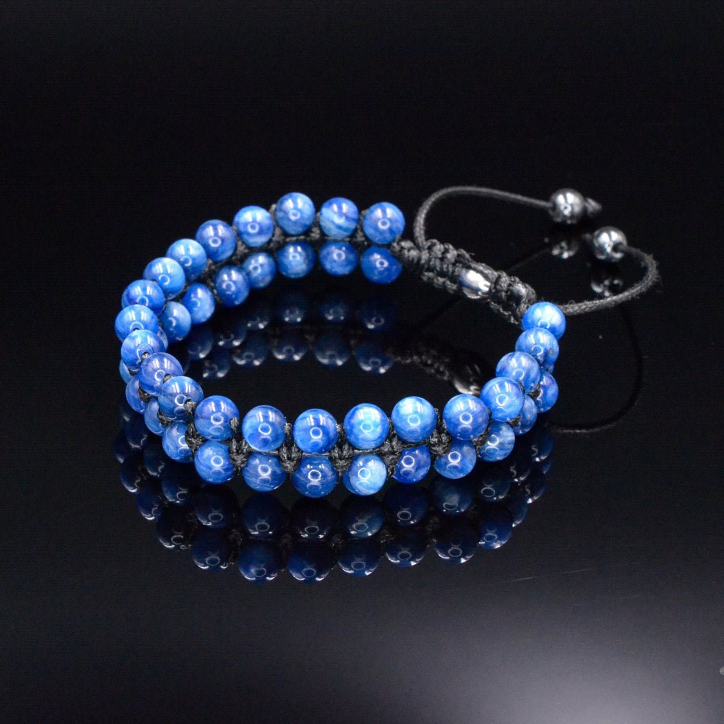 Genuine Kyanite Bracelet - Men's Double Row Crystal Beaded Bracelet - Gift for Men - Blue Kyanite Braided Bracelet - Birthday Gift - Shamballa Bracelet - Birthstone Bracelet - Gemstone Bracelet Men - Chakra Bracelet - Macrame Bracelet - Healing Bracelet - Valinde