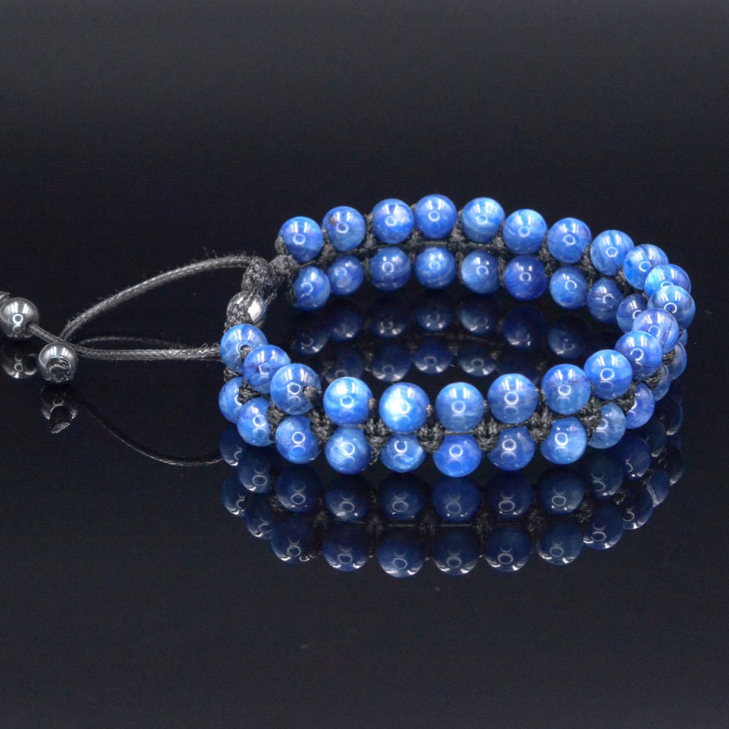 Genuine Kyanite Bracelet - Men's Double Row Crystal Beaded Bracelet - Gift for Men - Blue Kyanite Braided Bracelet - Birthday Gift - Shamballa Bracelet - Birthstone Bracelet - Gemstone Bracelet Men - Chakra Bracelet - Macrame Bracelet - Healing Bracelet - Valinde