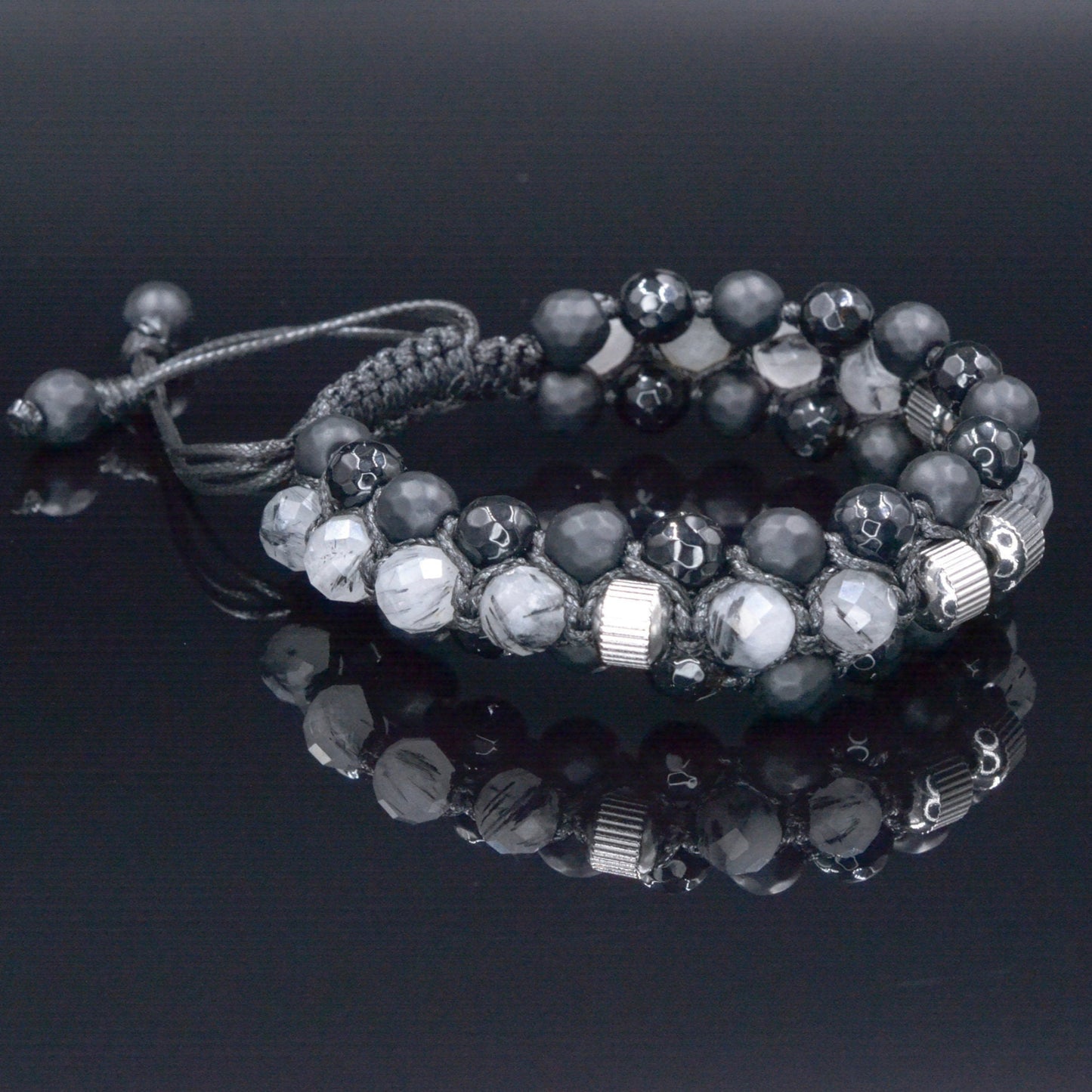 Quartz Agate Triple Bracelet - Men's Three Rows Adjustable Bracelet - Quartz Agate Gemstone Bracelet - Gift for Men - Wide Bead Bracelet - Shamballa Bracelet - Birthstone Bracelet - Gemstone Bracelet Men - Chakra Bracelet - Macrame Bracelet - Healing Bracelet - Valinde