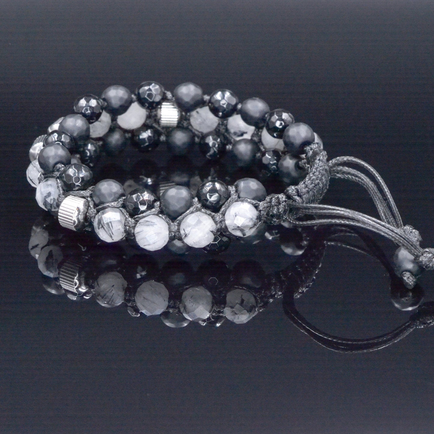 Quartz Agate Triple Bracelet - Men's Three Rows Adjustable Bracelet - Quartz Agate Gemstone Bracelet - Gift for Men - Wide Bead Bracelet - Shamballa Bracelet - Birthstone Bracelet - Gemstone Bracelet Men - Chakra Bracelet - Macrame Bracelet - Healing Bracelet - Valinde
