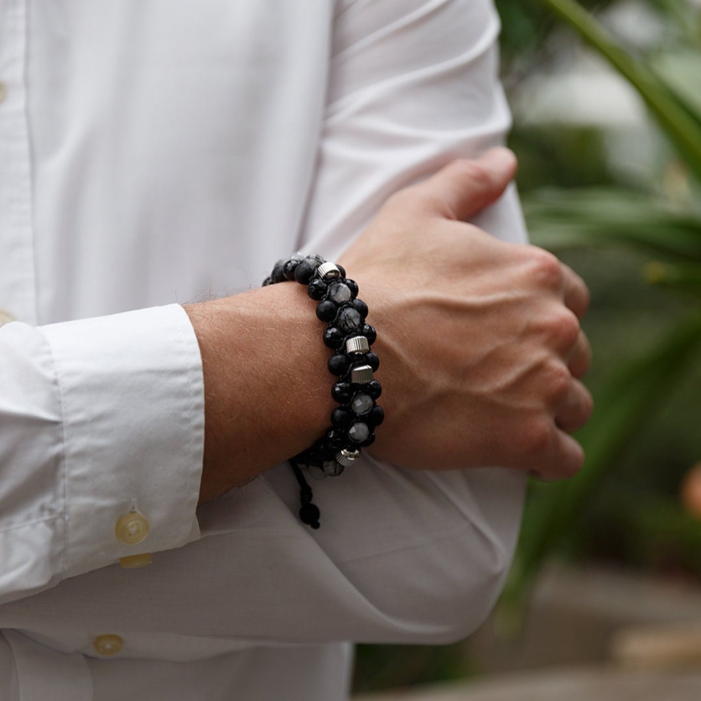 Quartz Agate Triple Bracelet - Men's Three Rows Adjustable Bracelet - Quartz Agate Gemstone Bracelet - Gift for Men - Wide Bead Bracelet - Shamballa Bracelet - Birthstone Bracelet - Gemstone Bracelet Men - Chakra Bracelet - Macrame Bracelet - Healing Bracelet - Valinde