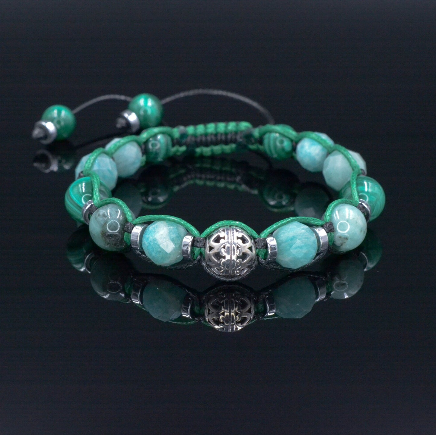 Amazonite Emerald Bracelet for Men - Men's Malachite Crystal Bracelet - 925 Silver Bead Bracelet - Gift for Men -Adjustable Braided Bracelet - Shamballa Bracelet - Birthstone Bracelet - Gemstone Bracelet Men - Chakra Bracelet - Macrame Bracelet - Healing Bracelet - Valinde - Shamballa Bracelet - Birthstone Bracelet - Gemstone Bracelet Men - Chakra Bracelet - Macrame Bracelet - Healing Bracelet - Valinde