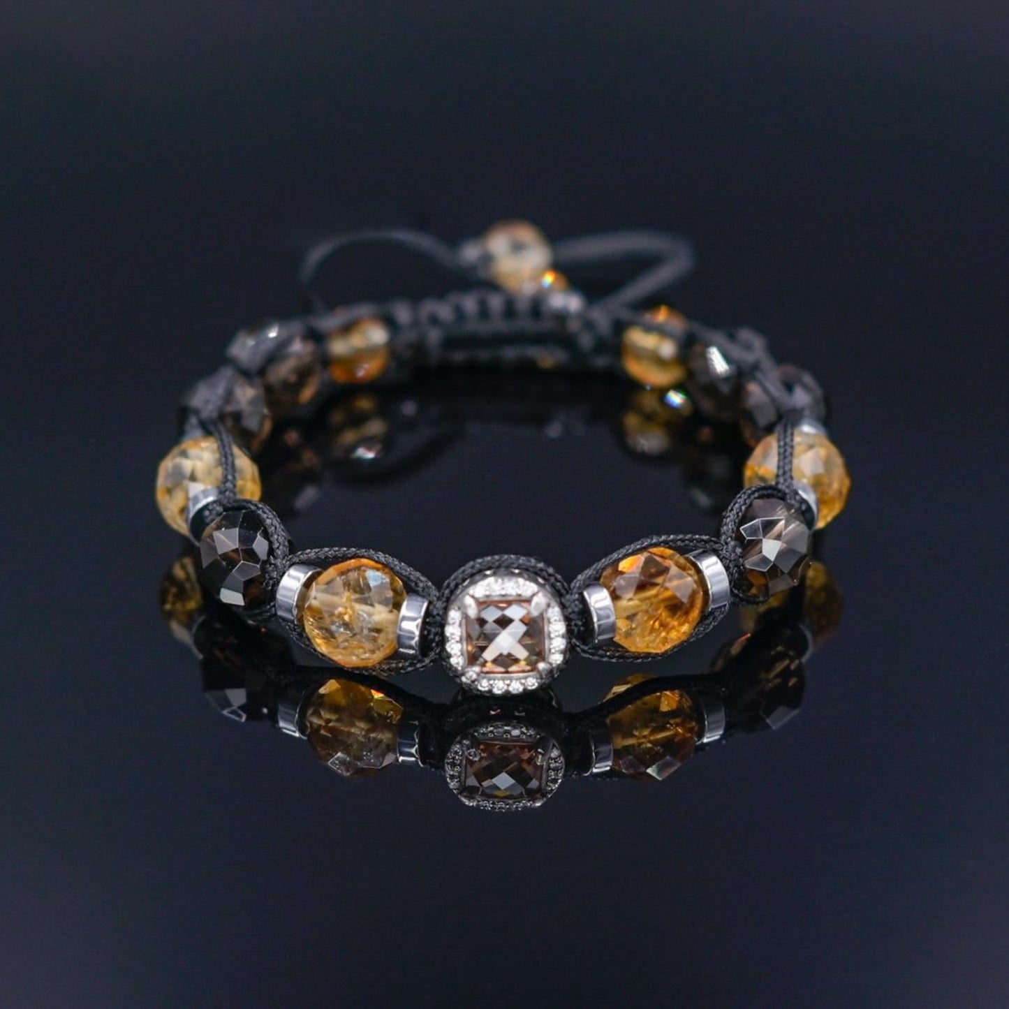 Natural Citrine Bracelet Men, Men's 925 Silver Bead Bracelet, Smoky Quartz Bracelet, Anniversary Gift, Gift for Men, Adjustable Bracelet - Shamballa Bracelet - Birthstone Bracelet - Gemstone Bracelet Men - Chakra Bracelet