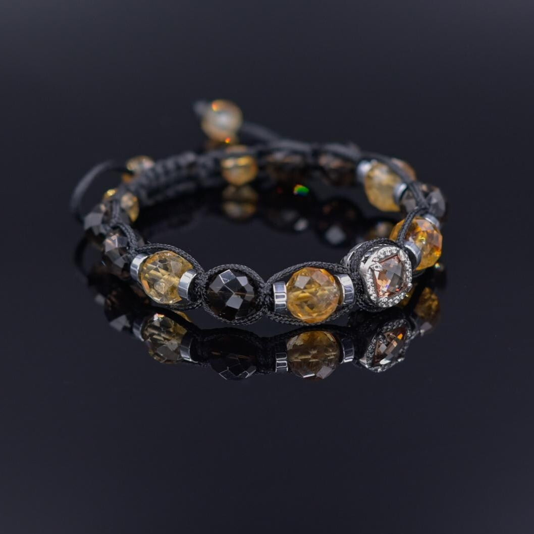 Natural Citrine Bracelet Men, Men's 925 Silver Bead Bracelet, Smoky Quartz Bracelet, Anniversary Gift, Gift for Men, Adjustable Bracelet - Shamballa Bracelet - Birthstone Bracelet - Gemstone Bracelet Men - Chakra Bracelet
