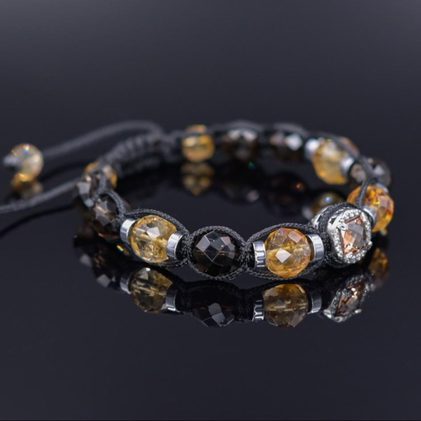 Natural Citrine Bracelet Men, Men's 925 Silver Bead Bracelet, Smoky Quartz Bracelet, Anniversary Gift, Gift for Men, Adjustable Bracelet - Shamballa Bracelet - Birthstone Bracelet - Gemstone Bracelet Men - Chakra Bracelet