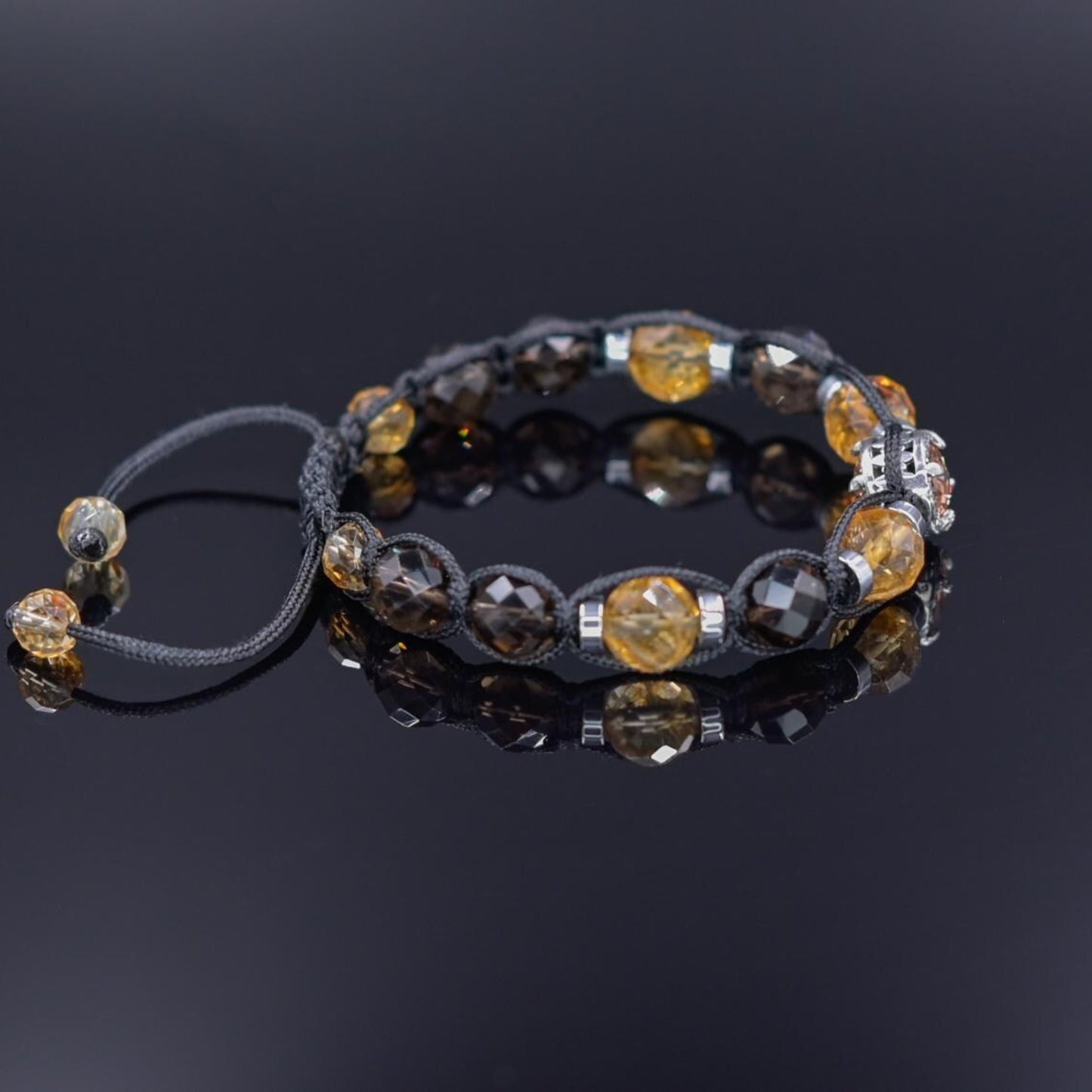 Natural Citrine Bracelet Men, Men's 925 Silver Bead Bracelet, Smoky Quartz Bracelet, Anniversary Gift, Gift for Men, Adjustable Bracelet - Shamballa Bracelet - Birthstone Bracelet - Gemstone Bracelet Men - Chakra Bracelet