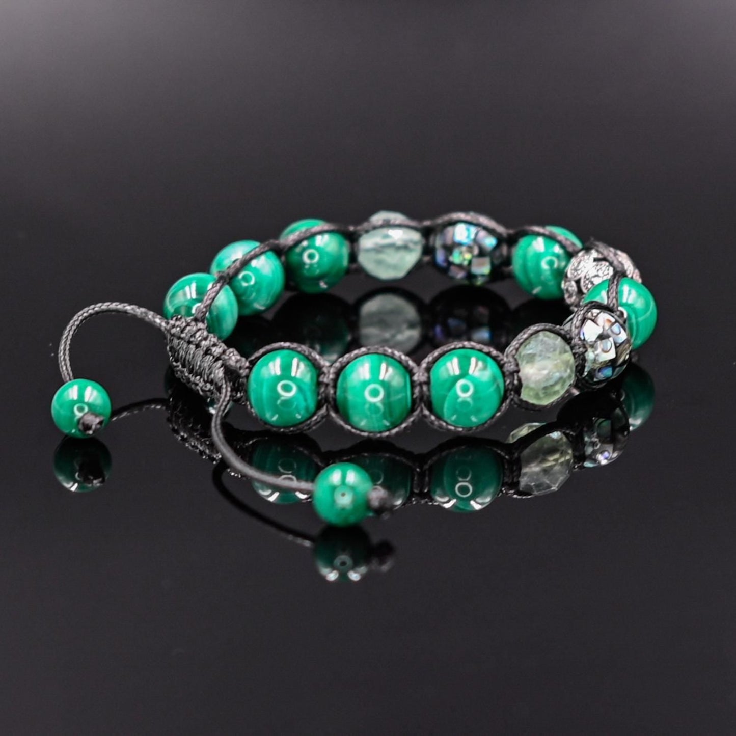 Men's Malachite & Abalone Shell 925 Sterling Silver Bead Gemstone Bracelet, Healing Crystal Jewelry, Gift for Him - Shamballa Bracelet - Mantra Bracelet - Yoga Bracelet - Birthstone Bracelet - Gemstone Bracelet Men - Chakra Bracelet - Macrame Bracelet - Healing Bracelet - Gift for Father - Gift For Men - Valinde