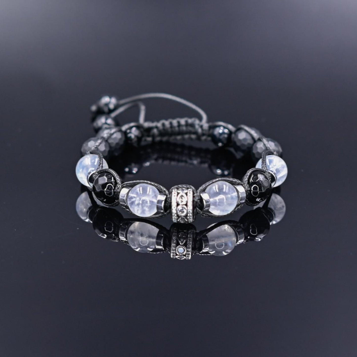 Natural Moonstone Bracelet for Men - Men's 925 Silver Bead Bracelet - Gift for Men - Onyx Bracelet - Adjustable Macrame Bracelet - - Healing Bracelet - Birthstone Bracelet - Gemstone Bracelet Men - Chakra Bracelets