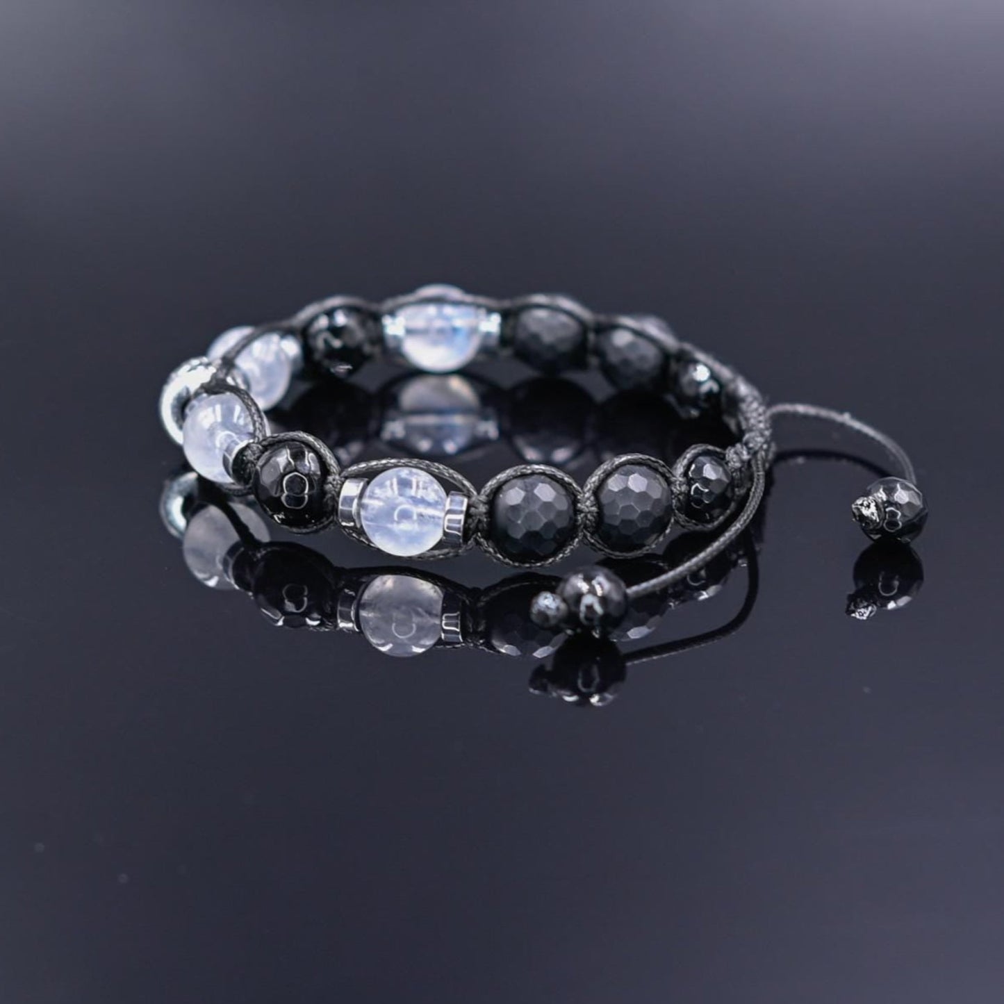 Natural Moonstone Bracelet for Men - Men's 925 Silver Bead Bracelet - Gift for Men - Onyx Bracelet - Adjustable Macrame Bracelet - - Healing Bracelet - Birthstone Bracelet - Gemstone Bracelet Men - Chakra Bracelet