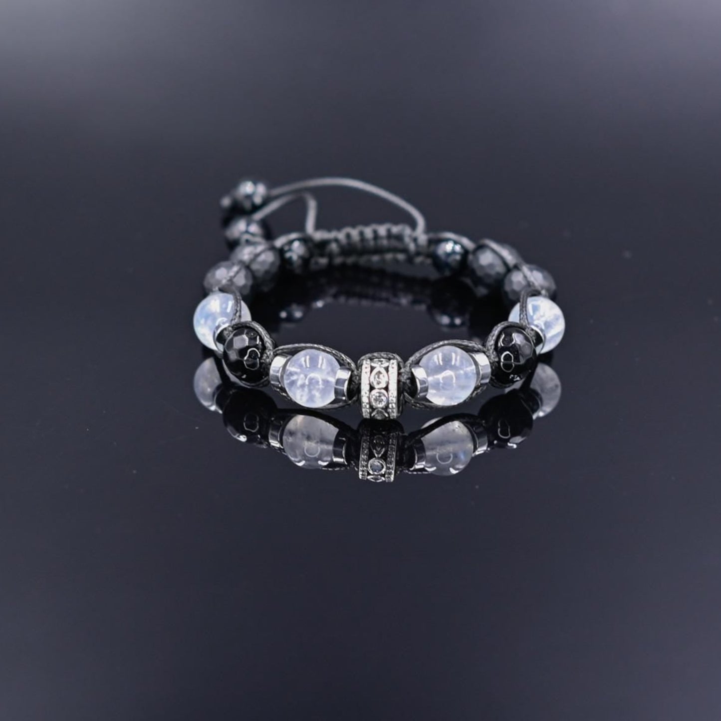 Natural Moonstone Bracelet for Men - Men's 925 Silver Bead Bracelet - Gift for Men - Onyx Bracelet - Adjustable Macrame Bracelet - - Healing Bracelet - Birthstone Bracelet - Gemstone Bracelet Men - Chakra Bracelet