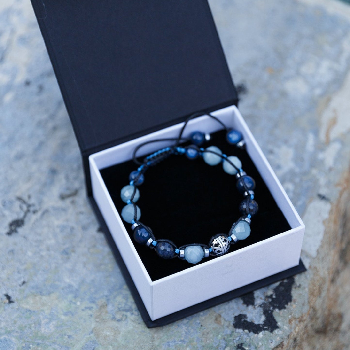 Sapphire Bracelet Men - Men's Kyanite Aquamarine Gemstone Bracelet - 925 Silver Bead Bracelet - Gift foe Men - Adjustable Crystal Bracelet - - Macrame Beaded Bracelet - Birthstone Bracelet - Gemstone Bracelet Men - Chakra Bracelet