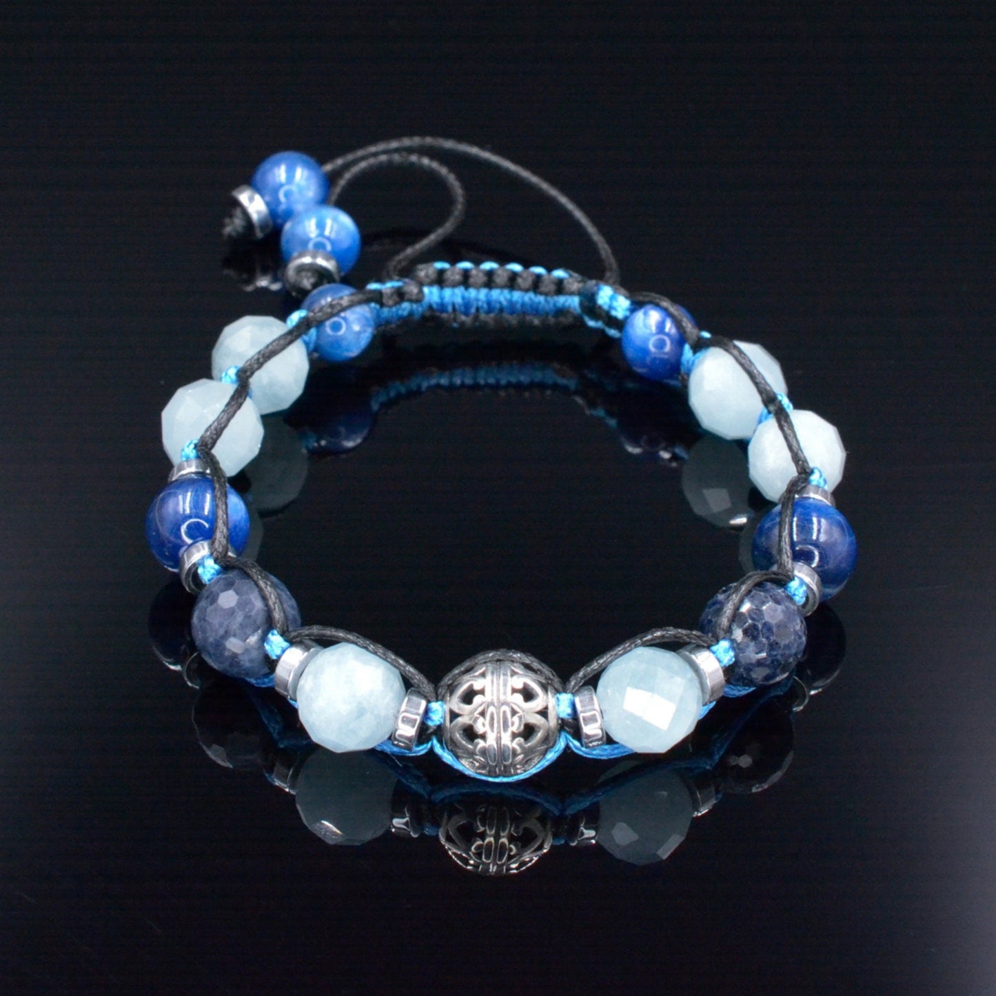 Sapphire Bracelet Men - Men's Kyanite Aquamarine Gemstone Bracelet - 925 Silver Bead Bracelet - Gift foe Men - Adjustable Crystal Bracelet - - Macrame Beaded Bracelet - Birthstone Bracelet - Gemstone Bracelet Men - Chakra Bracelet