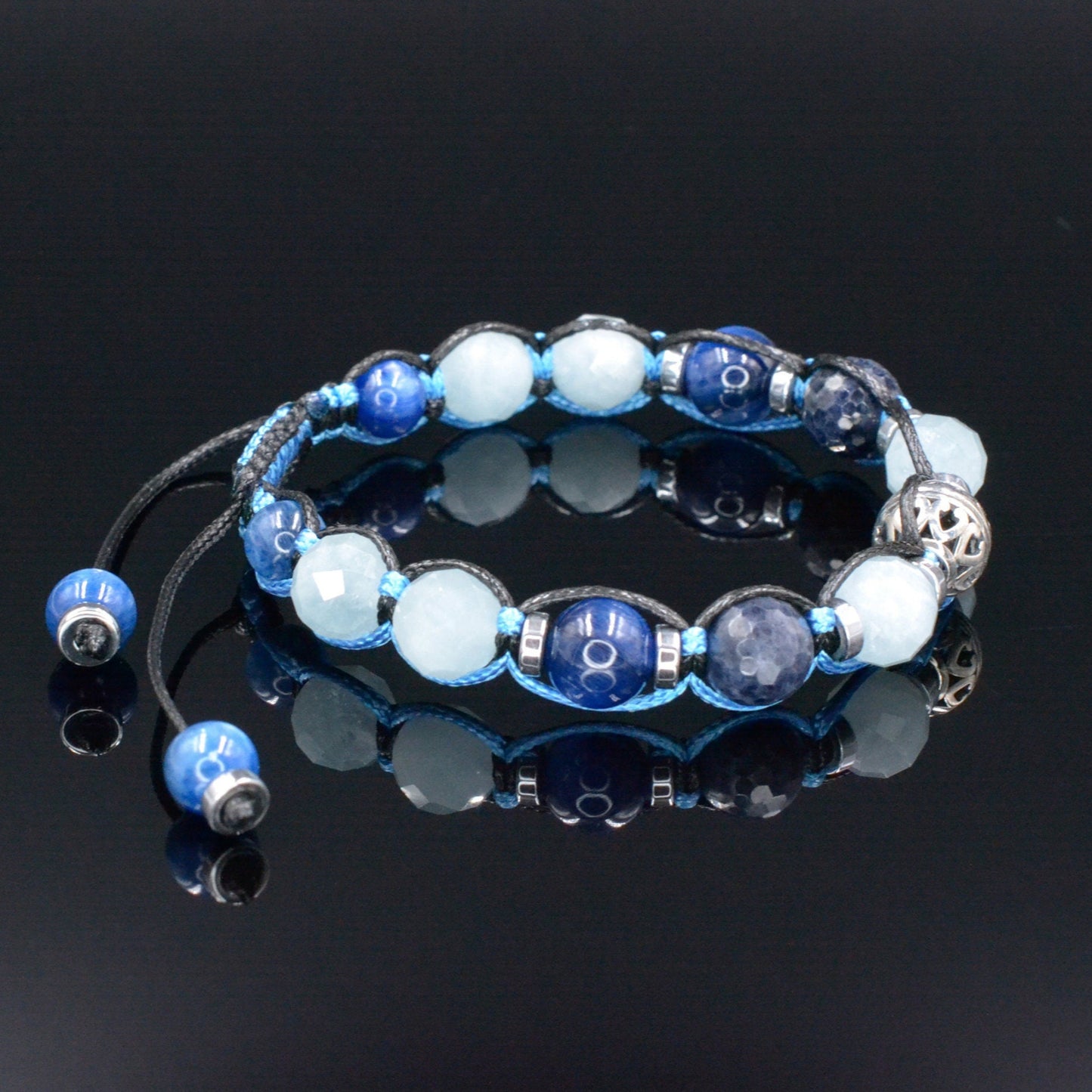 Sapphire Bracelet Men - Men's Kyanite Aquamarine Gemstone Bracelet - 925 Silver Bead Bracelet - Gift foe Men - Adjustable Crystal Bracelet - - Macrame Beaded Bracelet - Birthstone Bracelet - Gemstone Bracelet Men - Chakra Bracelet