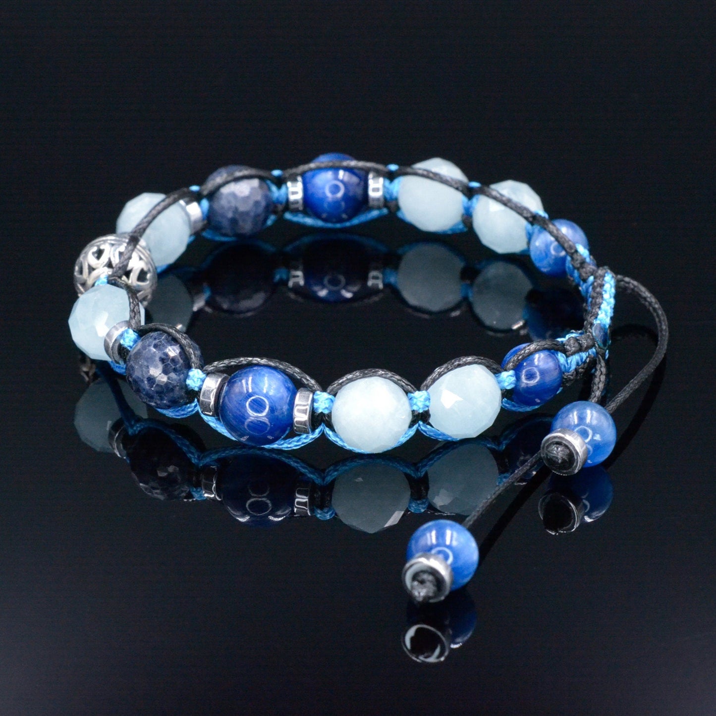 Sapphire Bracelet Men - Men's Kyanite Aquamarine Gemstone Bracelet - 925 Silver Bead Bracelet - Gift foe Men - Adjustable Crystal Bracelet - - Macrame Beaded Bracelet - Birthstone Bracelet - Gemstone Bracelet Men - Chakra Bracelet