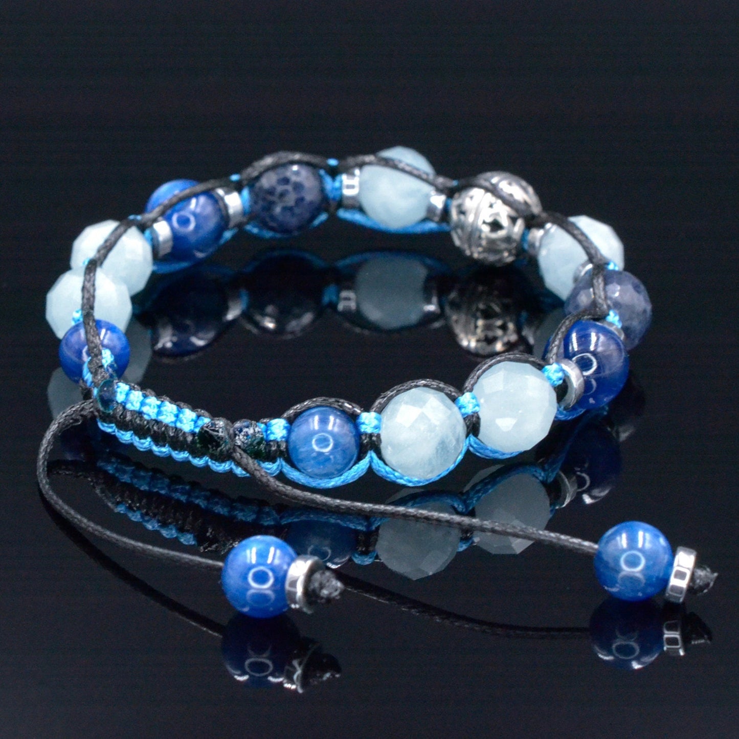 Sapphire Bracelet Men - Men's Kyanite Aquamarine Gemstone Bracelet - 925 Silver Bead Bracelet - Gift foe Men - Adjustable Crystal Bracelet - - Macrame Beaded Bracelet - Birthstone Bracelet - Gemstone Bracelet Men - Chakra Bracelet