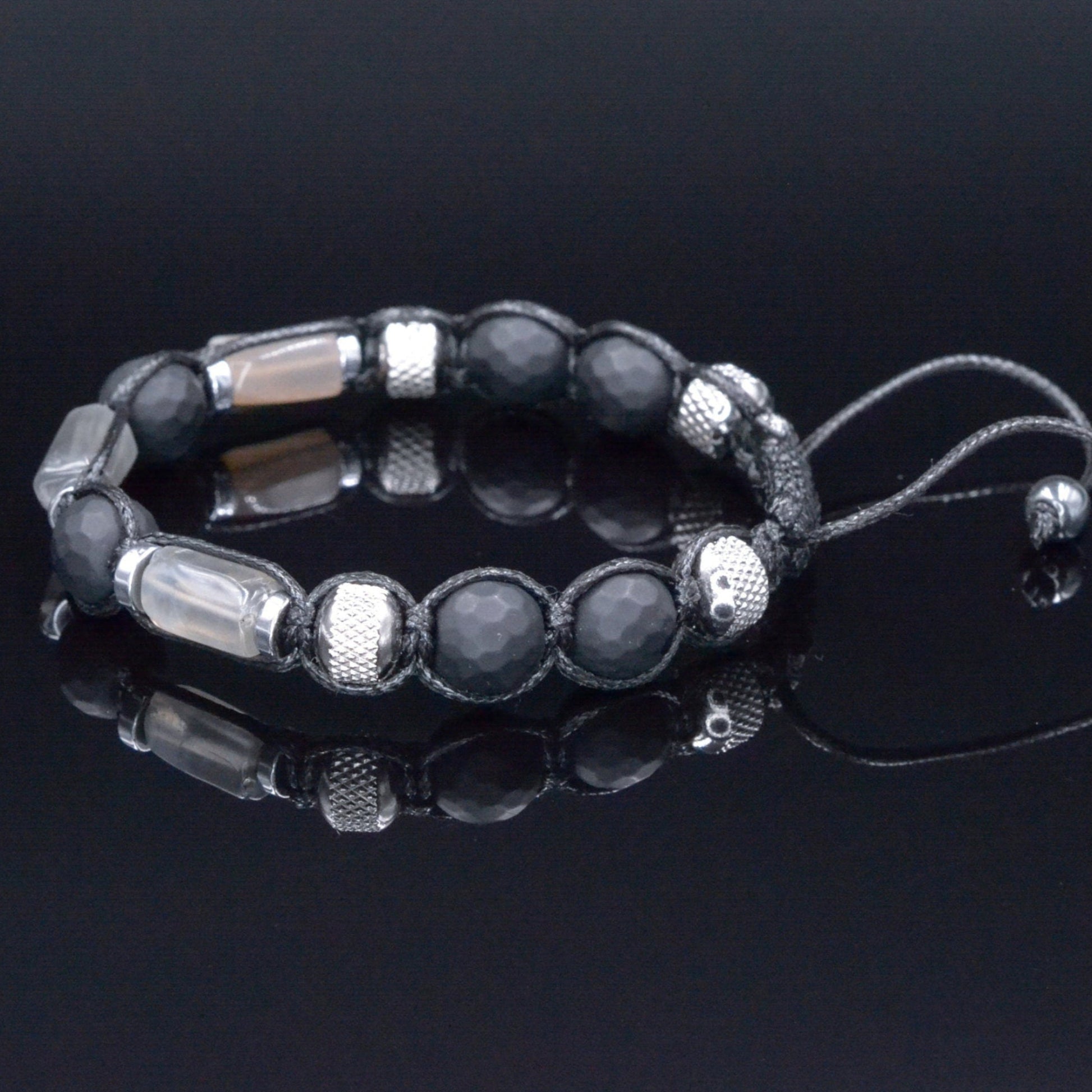 Men's Black Onyx Braided Bracelet, Sunstone Hematite Steel Adjustable Bracelet, Gift for Men, Father's Day Gift, Crystal Amulet Bracelet- Shamballa Bracelet - Birthstone Bracelet - Gemstone Bracelet Men - Chakra Bracelet - Macrame Bracelet - Healing Bracelet - Valinde