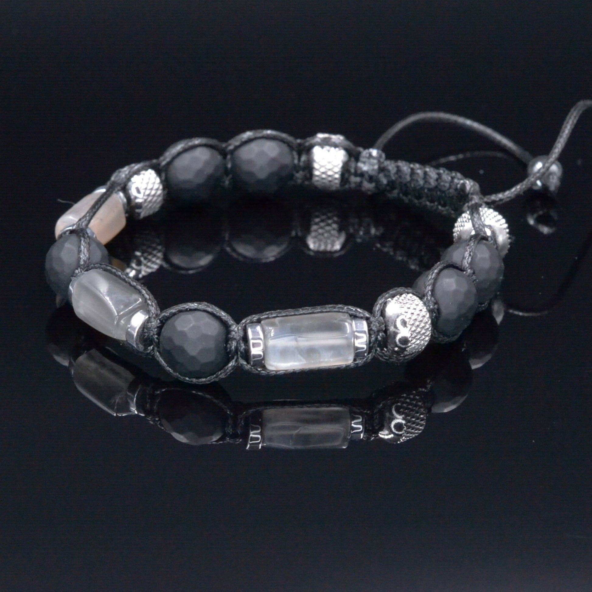 Men's Black Onyx Braided Bracelet, Sunstone Hematite Steel Adjustable Bracelet, Gift for Men, Father's Day Gift, Crystal Amulet Bracelet- Shamballa Bracelet - Birthstone Bracelet - Gemstone Bracelet Men - Chakra Bracelet - Macrame Bracelet - Healing Bracelet - Valinde