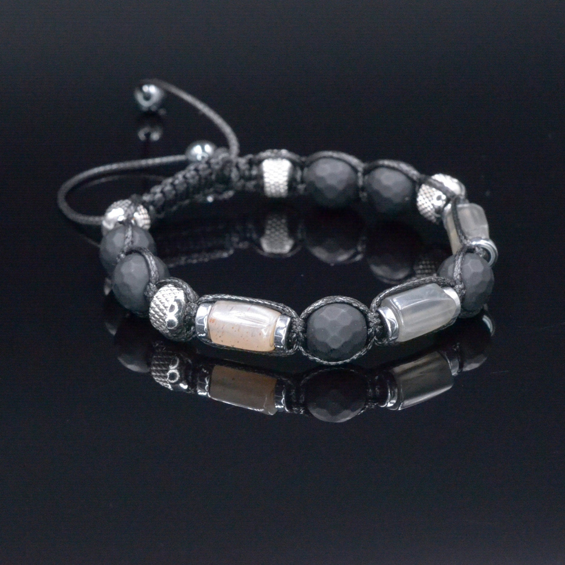 Men's Black Onyx Braided Bracelet, Sunstone Hematite Steel Adjustable Bracelet, Gift for Men, Father's Day Gift, Crystal Amulet Bracelet- Shamballa Bracelet - Birthstone Bracelet - Gemstone Bracelet Men - Chakra Bracelet - Macrame Bracelet - Healing Bracelet - Valinde