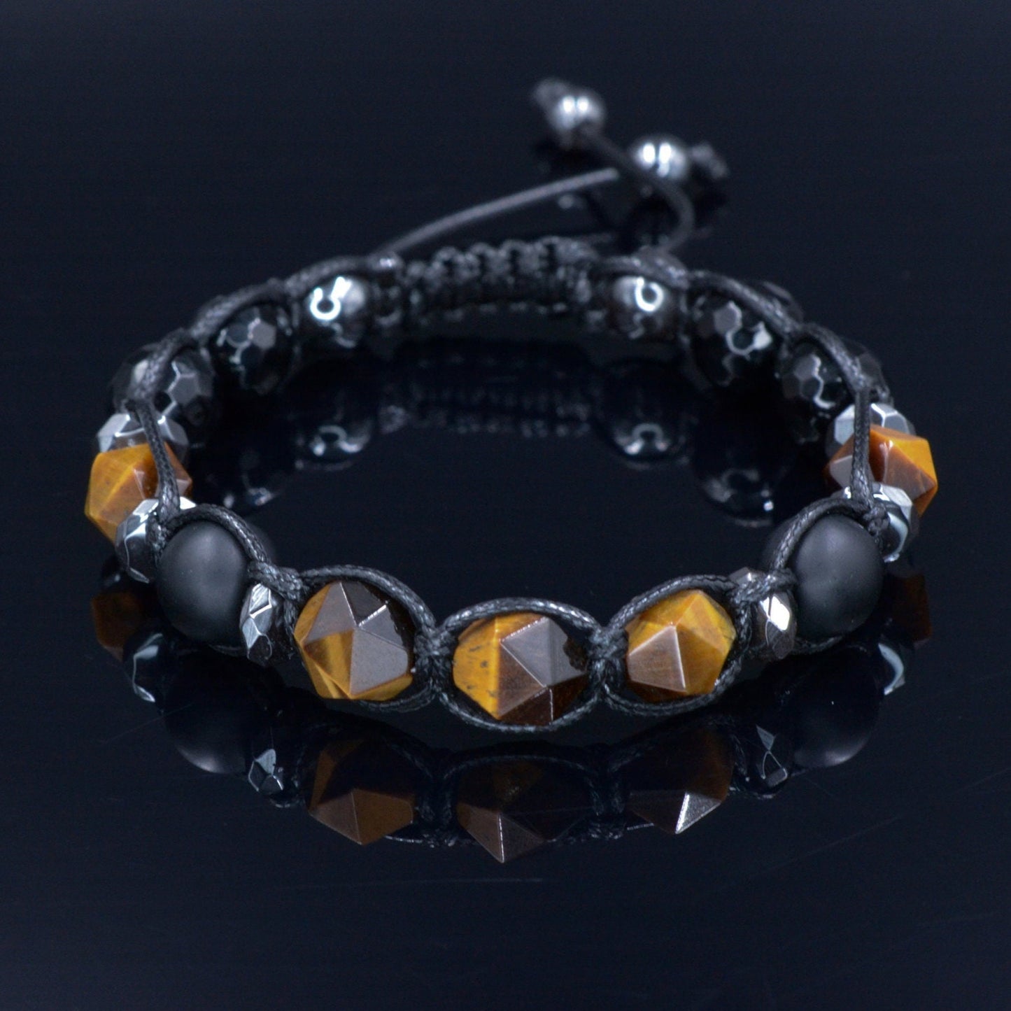 Tiger's Eye Bracelet Men - Black Onyx & Agate Crystal Bracelet - Macrame Bracelet - Gift for Men - Men's Adjustable Beaded Bracelet - Shamballa Bracelet - Birthstone Bracelet - Gemstone Bracelet Men - Chakra Bracelet - Macrame Bracelet - Healing Bracelet - Valinde