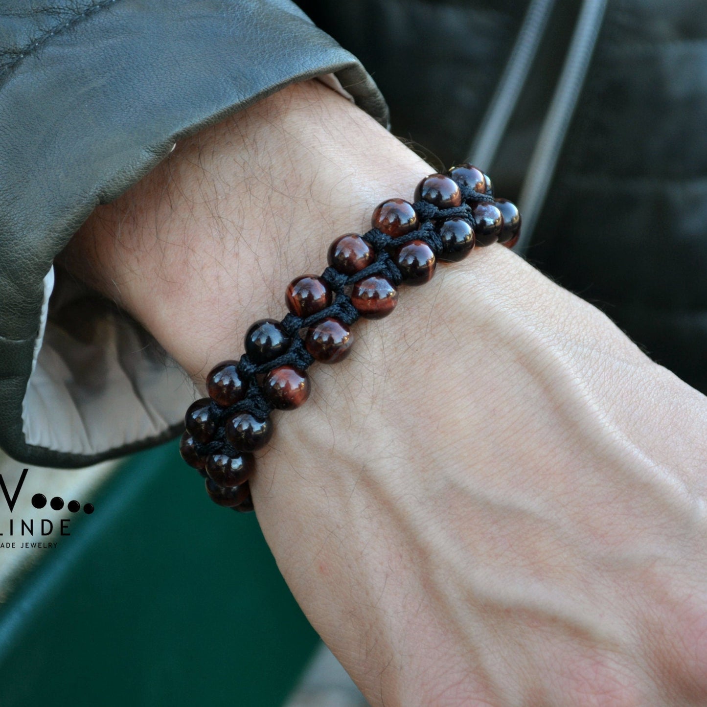 Red Tiger's Eye Double Bracelet, Men's Gemstone Beaded Adjustable Macrame Bracelet, Gift for Men, Tiger Eye Bracelet, Stone Bracelet - Shamballa Bracelet - Mantra Bracelet - Yoga Bracelet - Birthstone Bracelet - Gemstone Bracelet Men - Chakra Bracelet - Macrame Bracelet - Healing Bracelet - Gift for Father - Gift For Men - Valinde