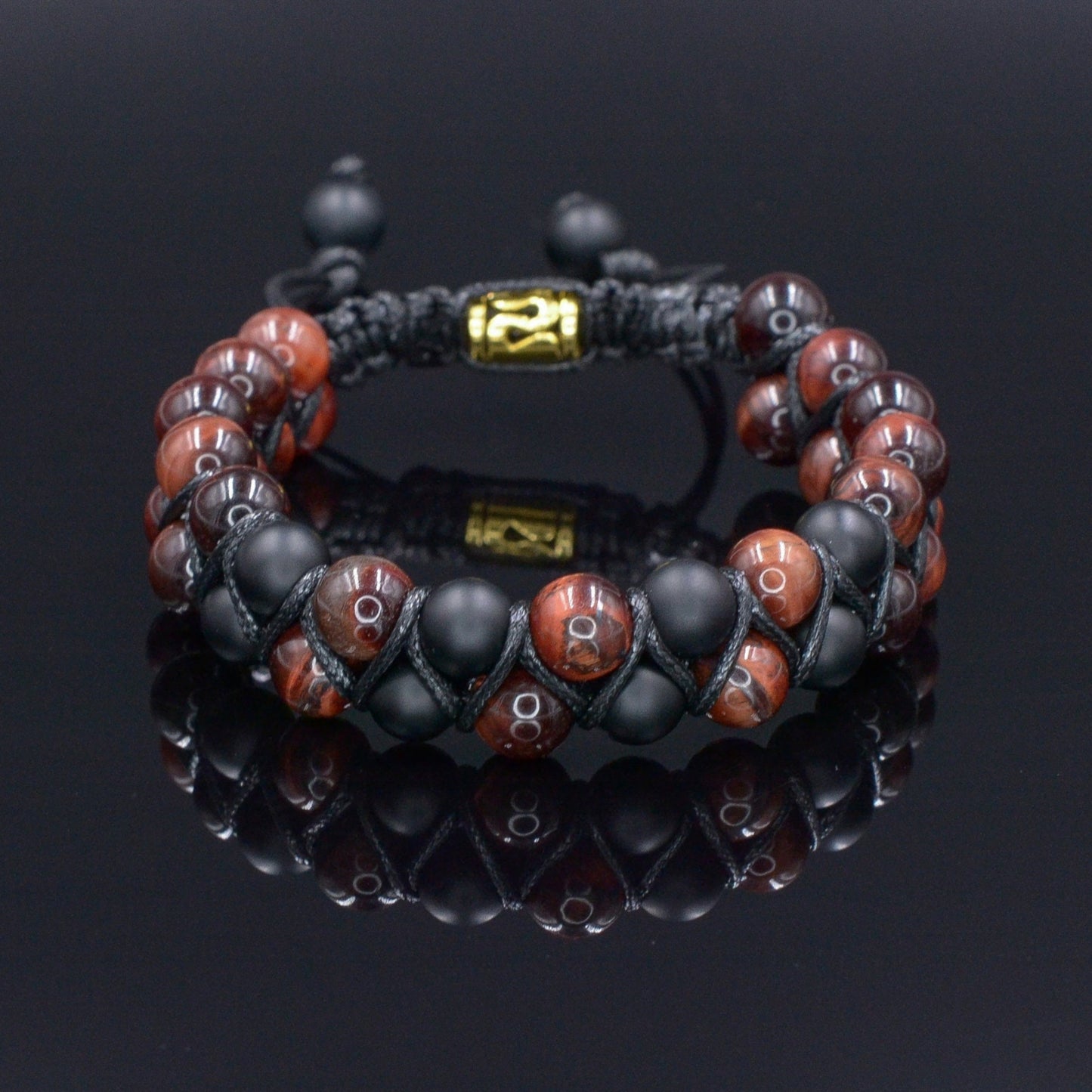 Red Tiger's Eye Bracelet Men's Double Row Bracelet Macrame Bracelet Onyx Bracelet Adjustable Bracelet Tiger Eye Beaded Bracelet Gift for Men - Shamballa Bracelet - Birthstone Bracelet - Gemstone Bracelet Men - Chakra Bracelet - Macrame Bracelet - Healing Bracelet - Valinde
