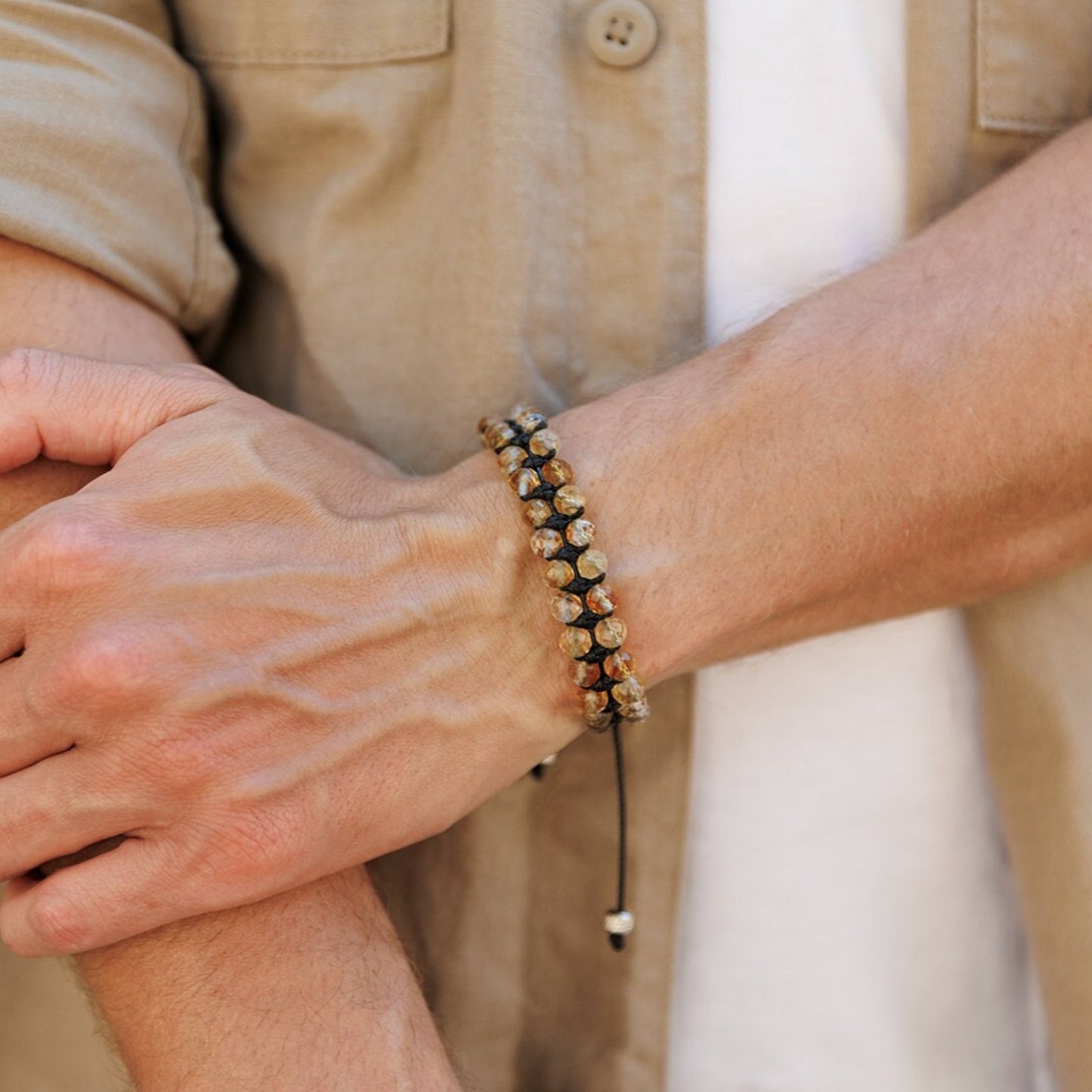 Citrine Double Bracelet, Men's Adjustable Double Row Bracelet, Steel Bead Bracelet, Christmas Gift, Macrame Braided Bracelet,Citrine Jewelry - Shamballa Bracelet - Birthstone Bracelet - Gemstone Bracelet Men - Chakra Bracelet - Macrame Bracelet - Healing Bracelet - Valinde