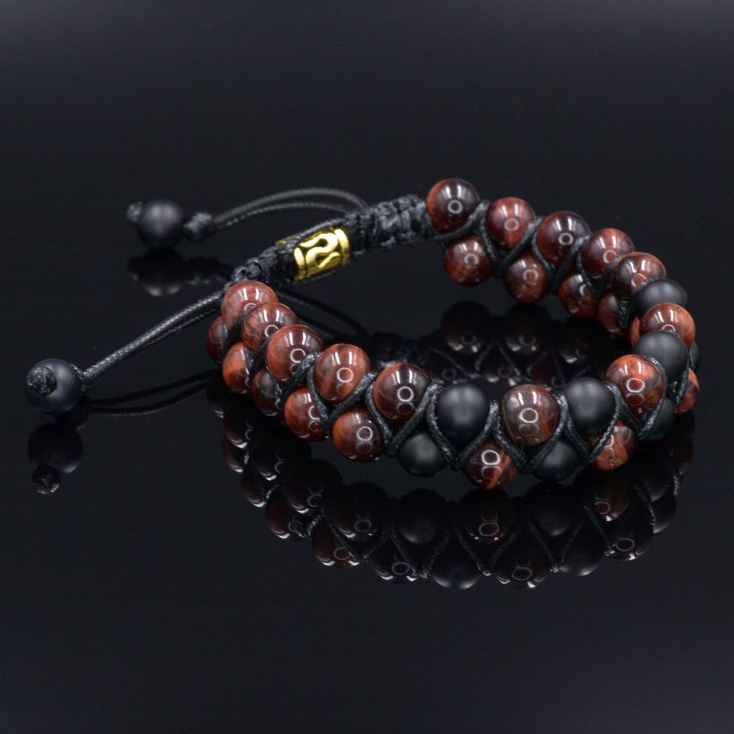 Red Tiger's Eye Bracelet Men's Double Row Bracelet Macrame Bracelet Onyx Bracelet Adjustable Bracelet Tiger Eye Beaded Bracelet Gift for Men - Shamballa Bracelet - Birthstone Bracelet - Gemstone Bracelet Men - Chakra Bracelet - Macrame Bracelet - Healing Bracelet - Valinde
