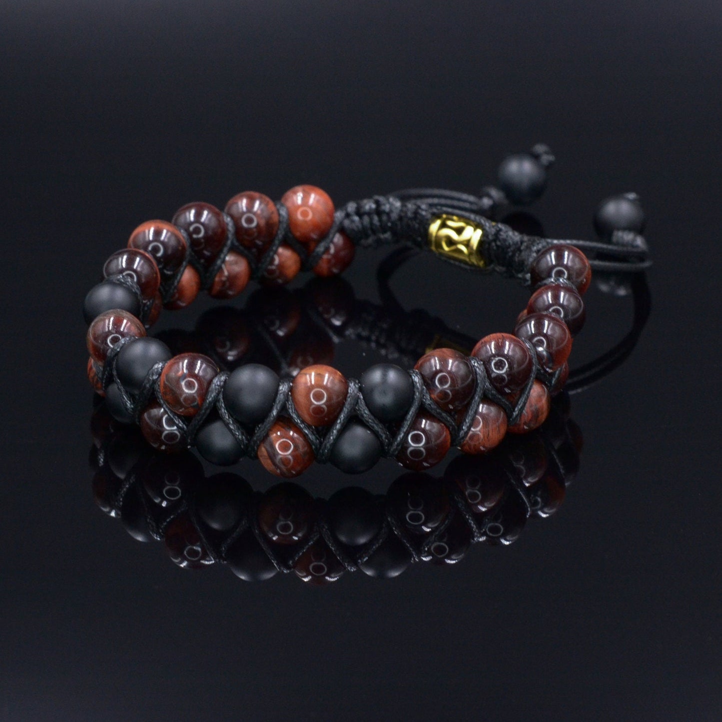 Red Tiger's Eye Bracelet Men's Double Row Bracelet Macrame Bracelet Onyx Bracelet Adjustable Bracelet Tiger Eye Beaded Bracelet Gift for Men - Shamballa Bracelet - Birthstone Bracelet - Gemstone Bracelet Men - Chakra Bracelet - Macrame Bracelet - Healing Bracelet - Valinde