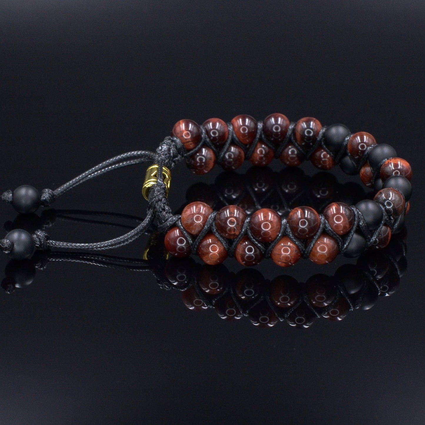 Red Tiger's Eye Bracelet Men's Double Row Bracelet Macrame Bracelet Onyx Bracelet Adjustable Bracelet Tiger Eye Beaded Bracelet Gift for Men - Shamballa Bracelet - Birthstone Bracelet - Gemstone Bracelet Men - Chakra Bracelet - Macrame Bracelet - Healing Bracelet - Valinde