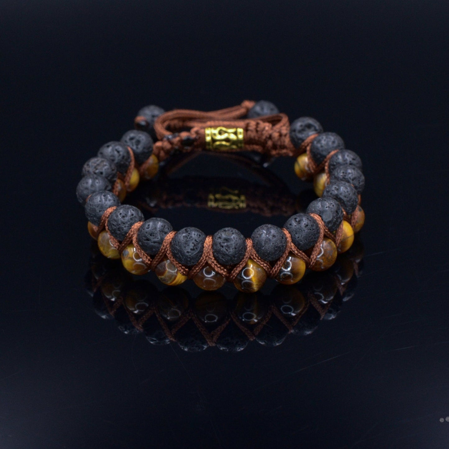 Men's Lava Stone Bracelet - Double Row Bracelet - Tiger's Eye Bracelet -Macrame Bracelet - Adjustable Bracelet - Gift for Men - Tiger Eye Bracelet -- Shamballa Bracelet - Birthstone Bracelet - Gemstone Bracelet Men - Chakra Bracelet - Macrame Bracelet - Healing Bracelet