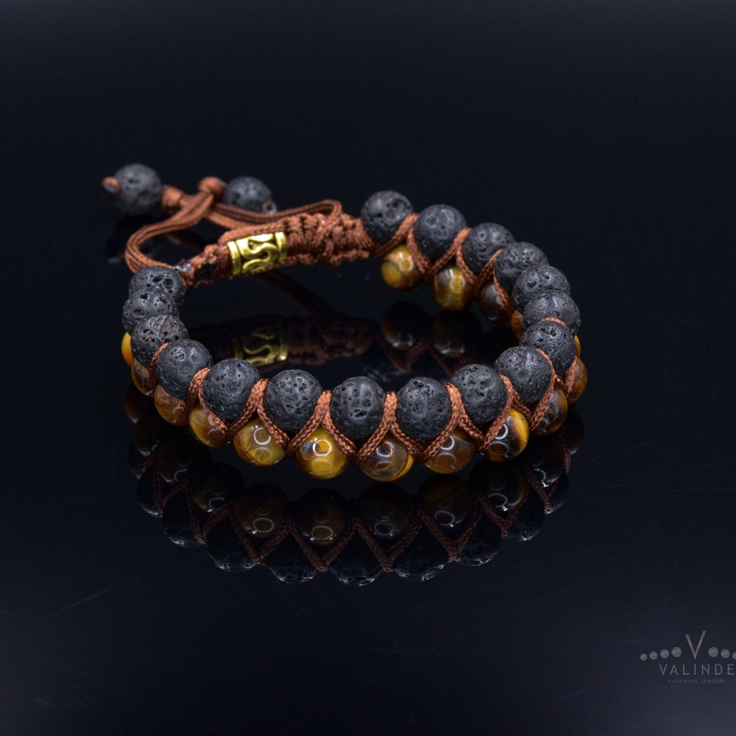 Men's Lava Stone Bracelet - Double Row Bracelet - Tiger's Eye Bracelet -Macrame Bracelet - Adjustable Bracelet - Gift for Men - Tiger Eye Bracelet -- Shamballa Bracelet - Birthstone Bracelet - Gemstone Bracelet Men - Chakra Bracelet - Macrame Bracelet - Healing Bracelet