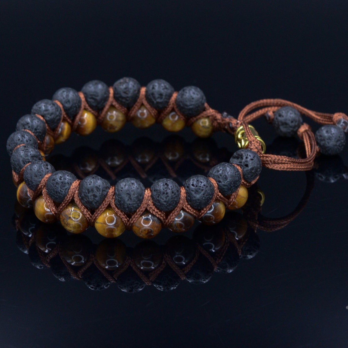 Men's Lava Stone Bracelet - Double Row Bracelet - Tiger's Eye Bracelet -Macrame Bracelet - Adjustable Bracelet - Gift for Men - Tiger Eye Bracelet -- Shamballa Bracelet - Birthstone Bracelet - Gemstone Bracelet Men - Chakra Bracelet - Macrame Bracelet - Healing Bracelet