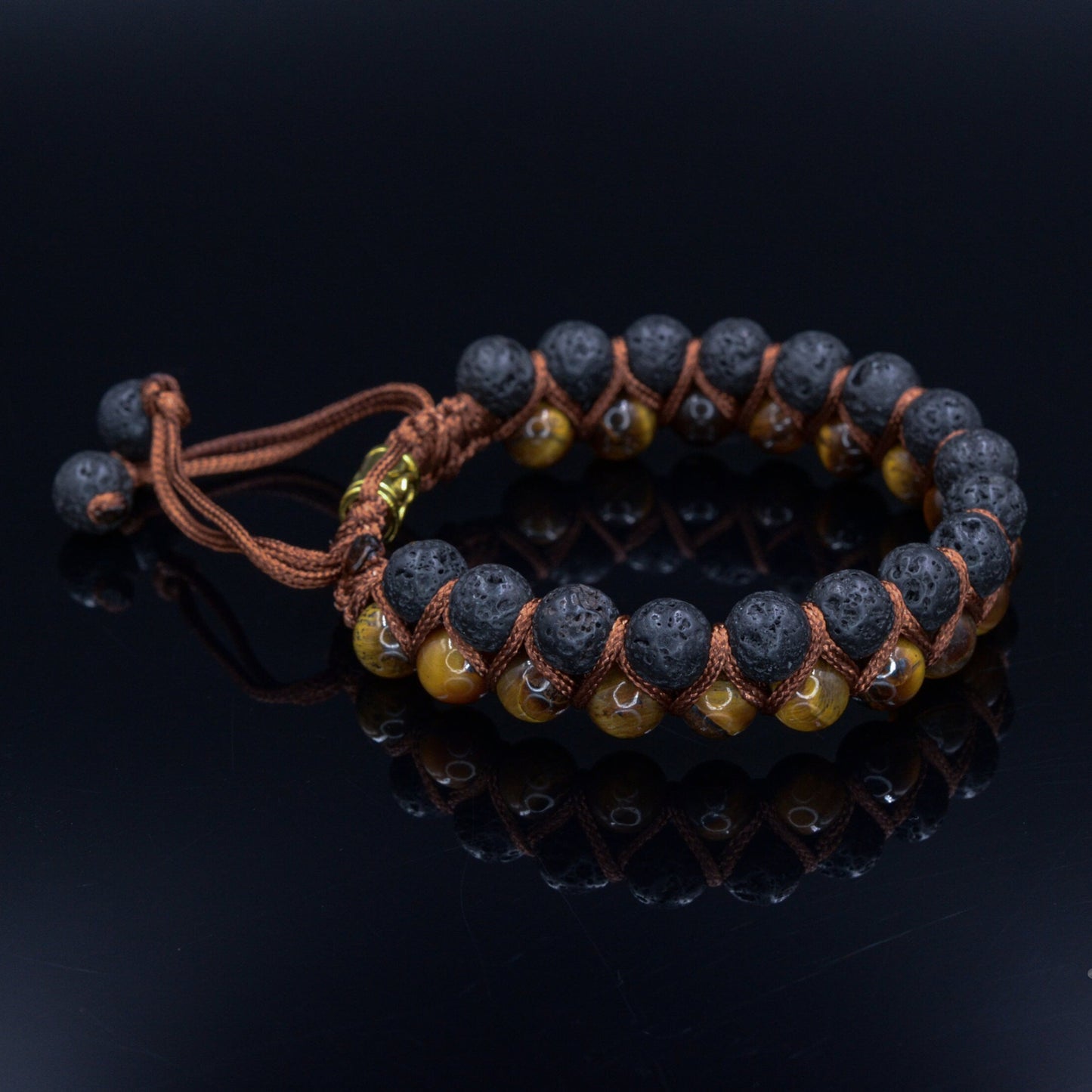 Men's Lava Stone Bracelet - Double Row Bracelet - Tiger's Eye Bracelet -Macrame Bracelet - Adjustable Bracelet - Gift for Men - Tiger Eye Bracelet -- Shamballa Bracelet - Birthstone Bracelet - Gemstone Bracelet Men - Chakra Bracelet - Macrame Bracelet - Healing Bracelet