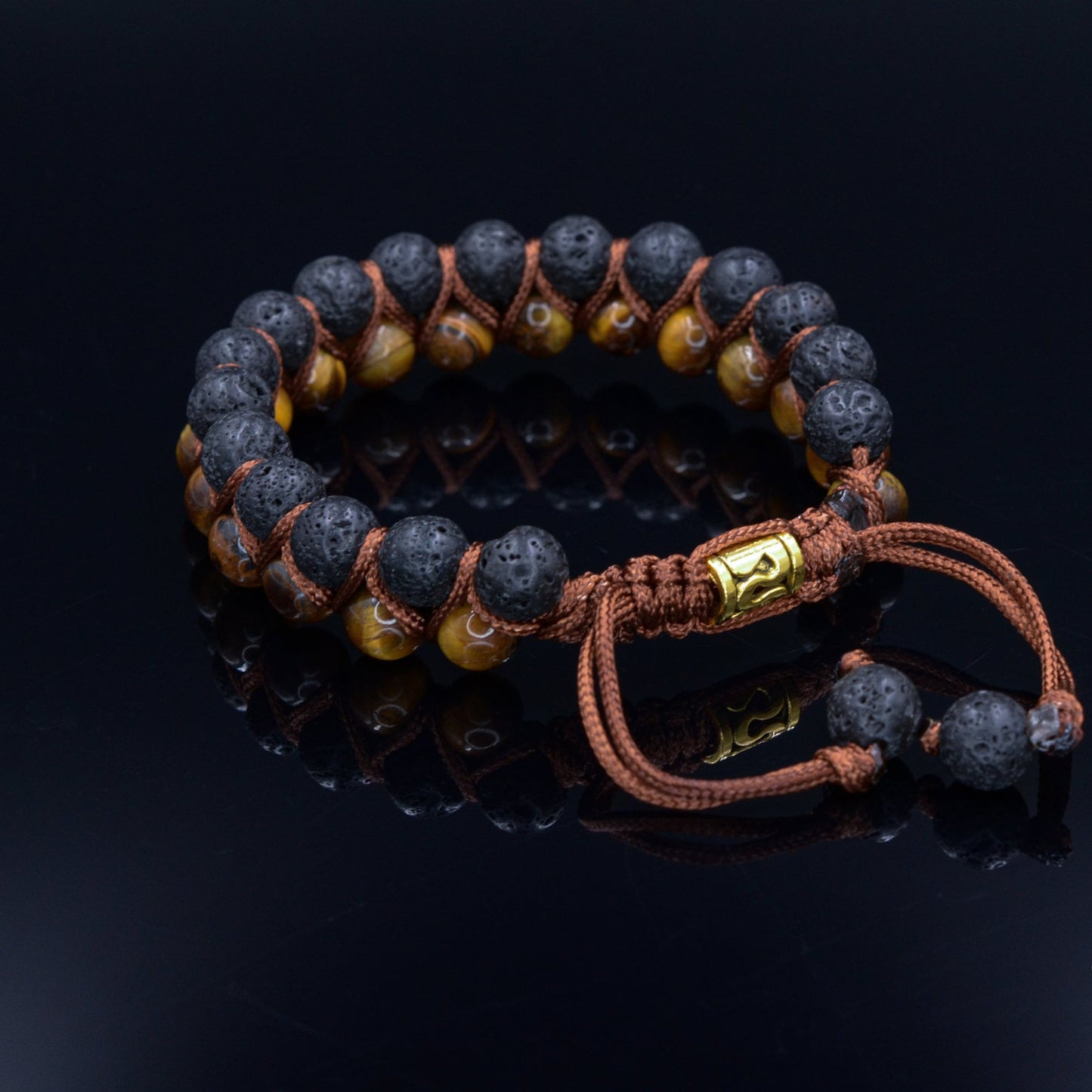 Men's Lava Stone Bracelet - Double Row Bracelet - Tiger's Eye Bracelet -Macrame Bracelet - Adjustable Bracelet - Gift for Men - Tiger Eye Bracelet -- Shamballa Bracelet - Birthstone Bracelet - Gemstone Bracelet Men - Chakra Bracelet - Macrame Bracelet - Healing Bracelet