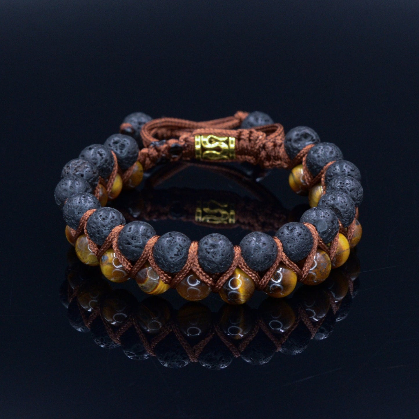 Men's Lava Stone Bracelet - Double Row Bracelet - Tiger's Eye Bracelet -Macrame Bracelet - Adjustable Bracelet - Gift for Men - Tiger Eye Bracelet -- Shamballa Bracelet - Birthstone Bracelet - Gemstone Bracelet Men - Chakra Bracelet - Macrame Bracelet - Healing Bracelet