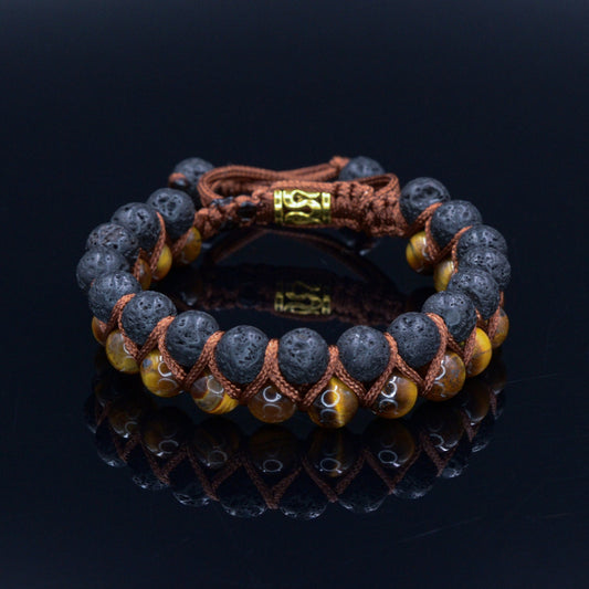 Men's Lava Stone Bracelet - Double Row Bracelet - Tiger's Eye Bracelet -Macrame Bracelet - Adjustable Bracelet - Gift for Men - Tiger Eye Bracelet -- Shamballa Bracelet - Birthstone Bracelet - Gemstone Bracelet Men - Chakra Bracelet - Macrame Bracelet - Healing Bracelet