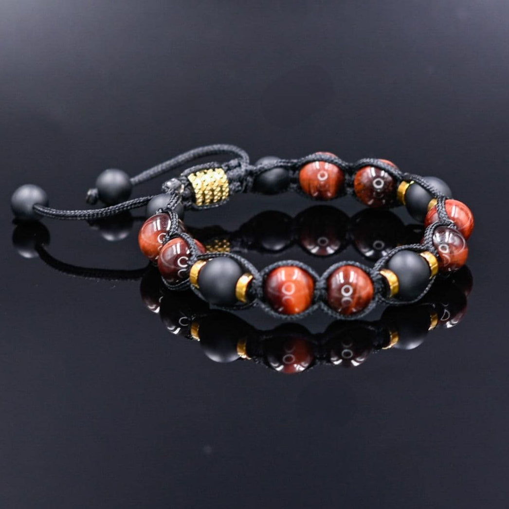Red Tiger's Eye Onyx Gemstone Braided Bracelet, Men's Adjustable Macrame Bracelet, Father's Day Gift, Gift for Him, Gift for Men, Men's Gift - Shamballa Bracelet - Birthstone Bracelet - Gemstone Bracelet Men - Chakra Bracelet