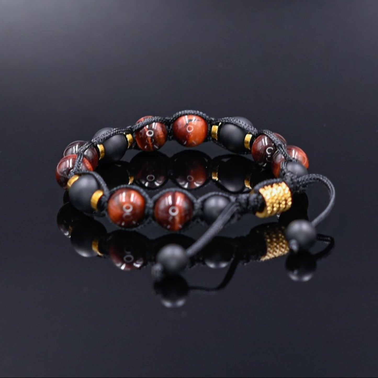 Red Tiger's Eye Onyx Gemstone Braided Bracelet, Men's Adjustable Macrame Bracelet, Father's Day Gift, Gift for Him, Gift for Men, Men's Gift - Shamballa Bracelet - Birthstone Bracelet - Gemstone Bracelet Men - Chakra Bracelet