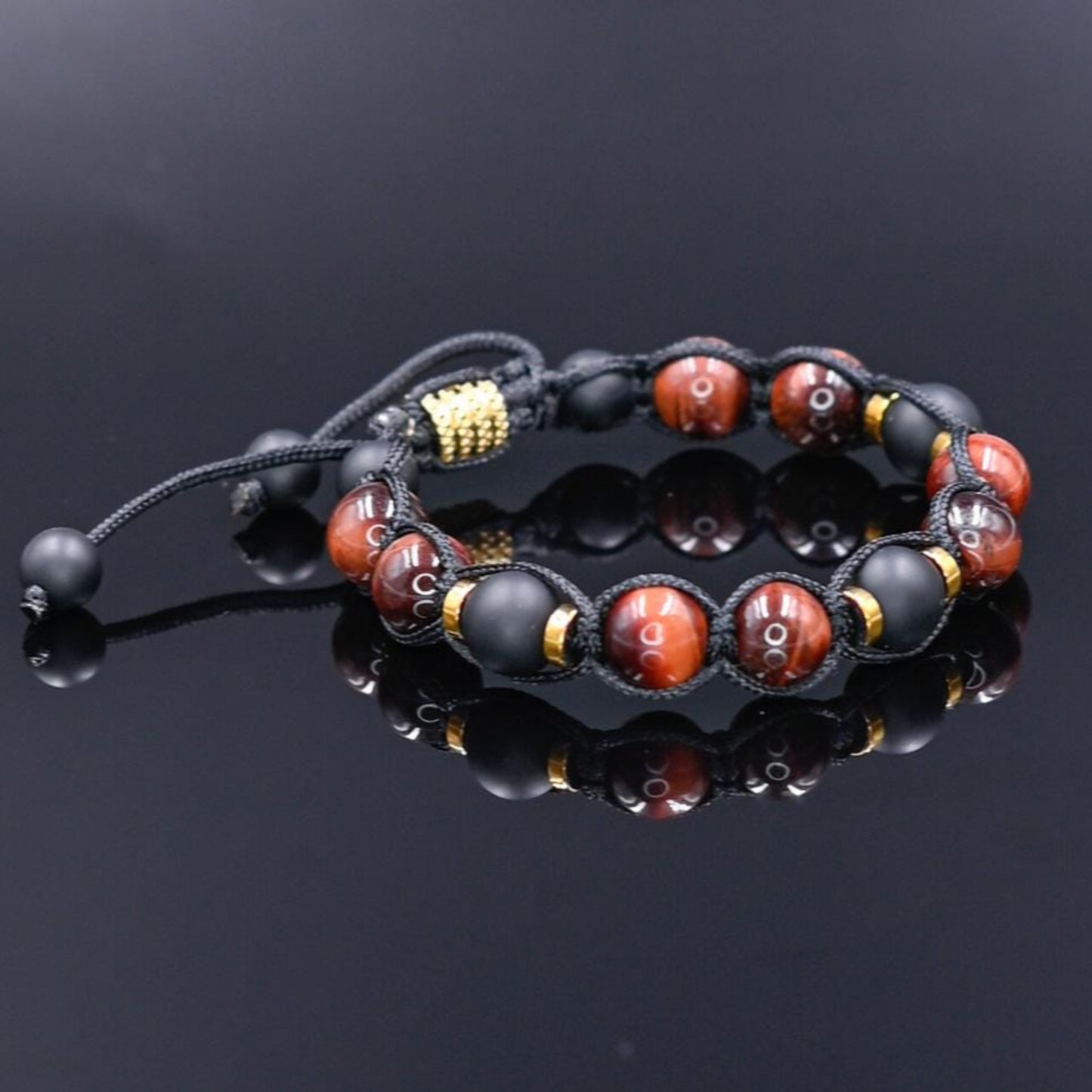 Red Tiger's Eye Onyx Gemstone Braided Bracelet, Men's Adjustable Macrame Bracelet, Father's Day Gift, Gift for Him, Gift for Men, Men's Gift - Shamballa Bracelet - Birthstone Bracelet - Gemstone Bracelet Men - Chakra Bracelet