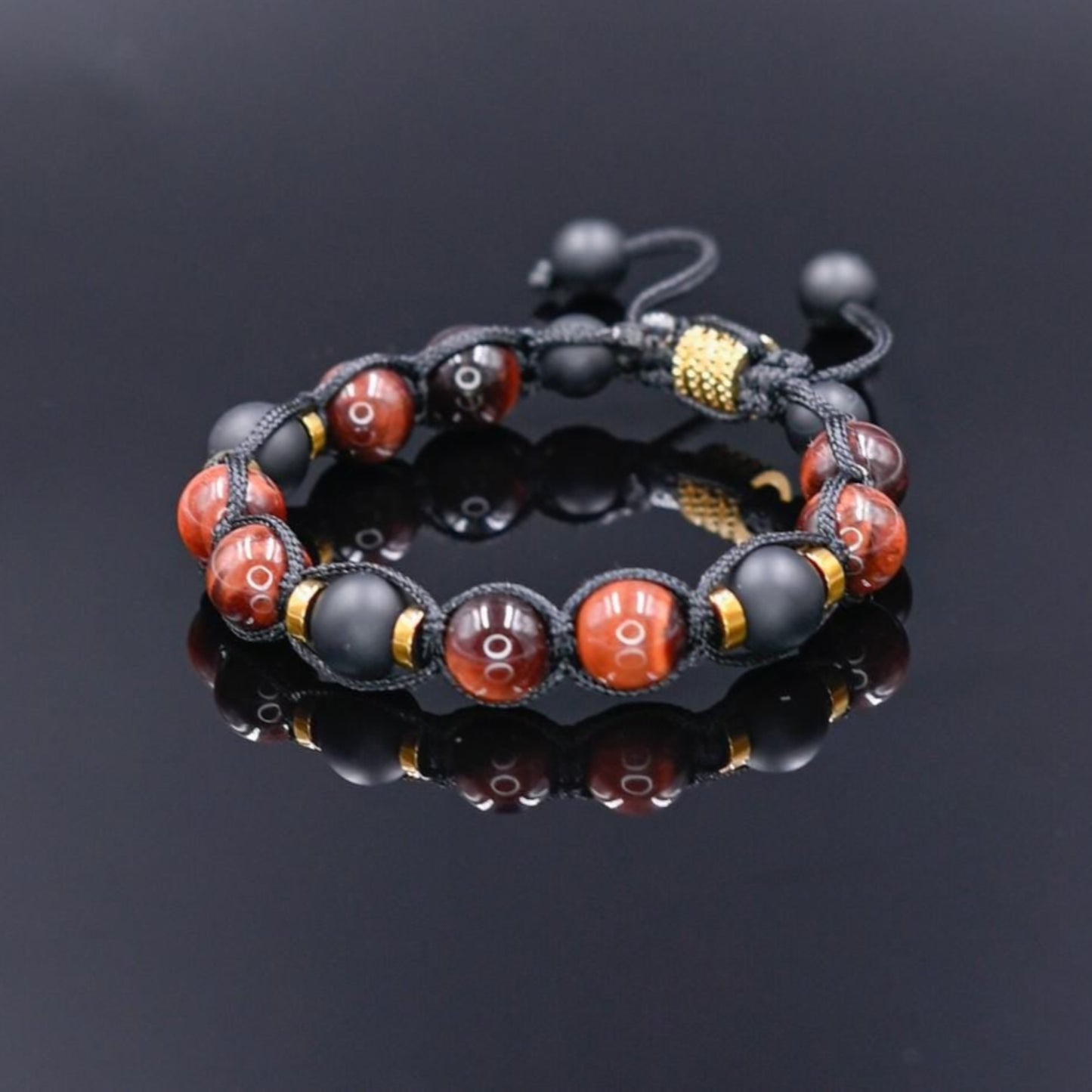 Red Tiger's Eye Onyx Gemstone Braided Bracelet, Men's Adjustable Macrame Bracelet, Father's Day Gift, Gift for Him, Gift for Men, Men's Gift - Shamballa Bracelet - Birthstone Bracelet - Gemstone Bracelet Men - Chakra Bracelet