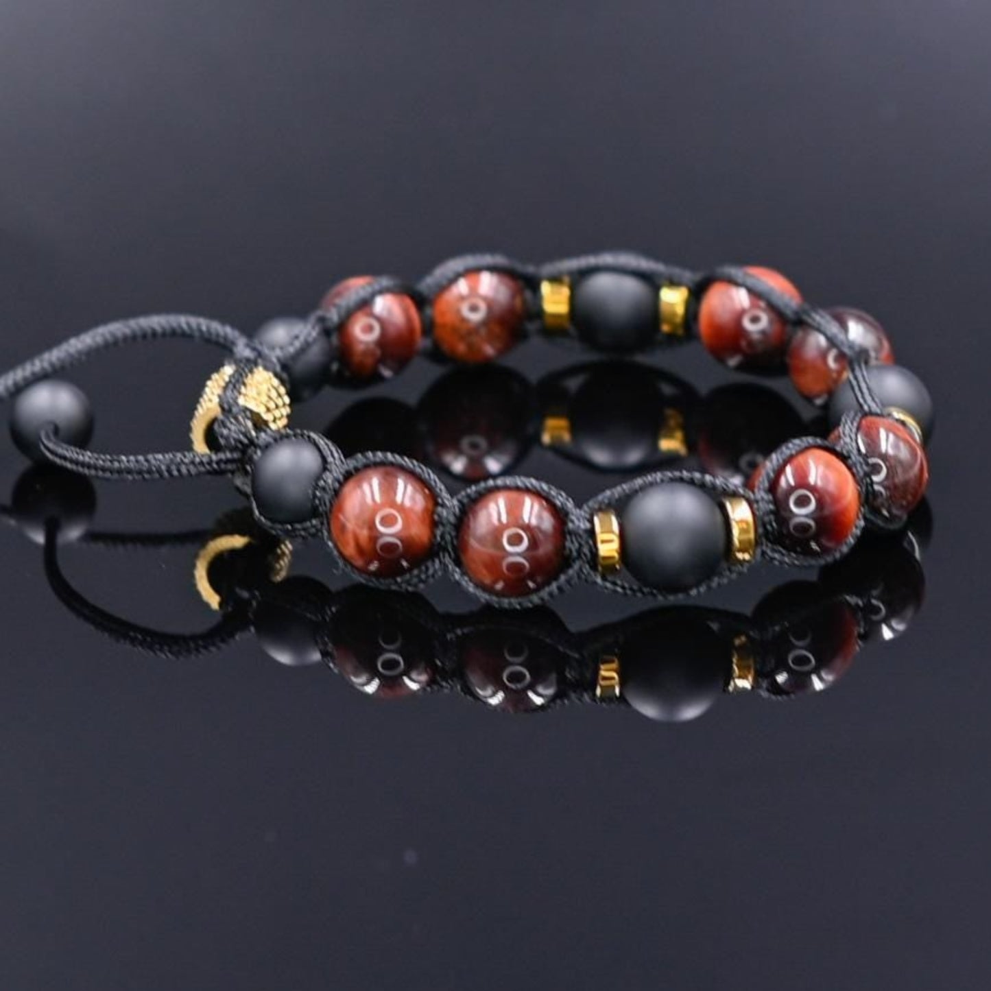 Red Tiger's Eye Onyx Gemstone Braided Bracelet, Men's Adjustable Macrame Bracelet, Father's Day Gift, Gift for Him, Gift for Men, Men's Gift - Shamballa Bracelet - Birthstone Bracelet - Gemstone Bracelet Men - Chakra Bracelet