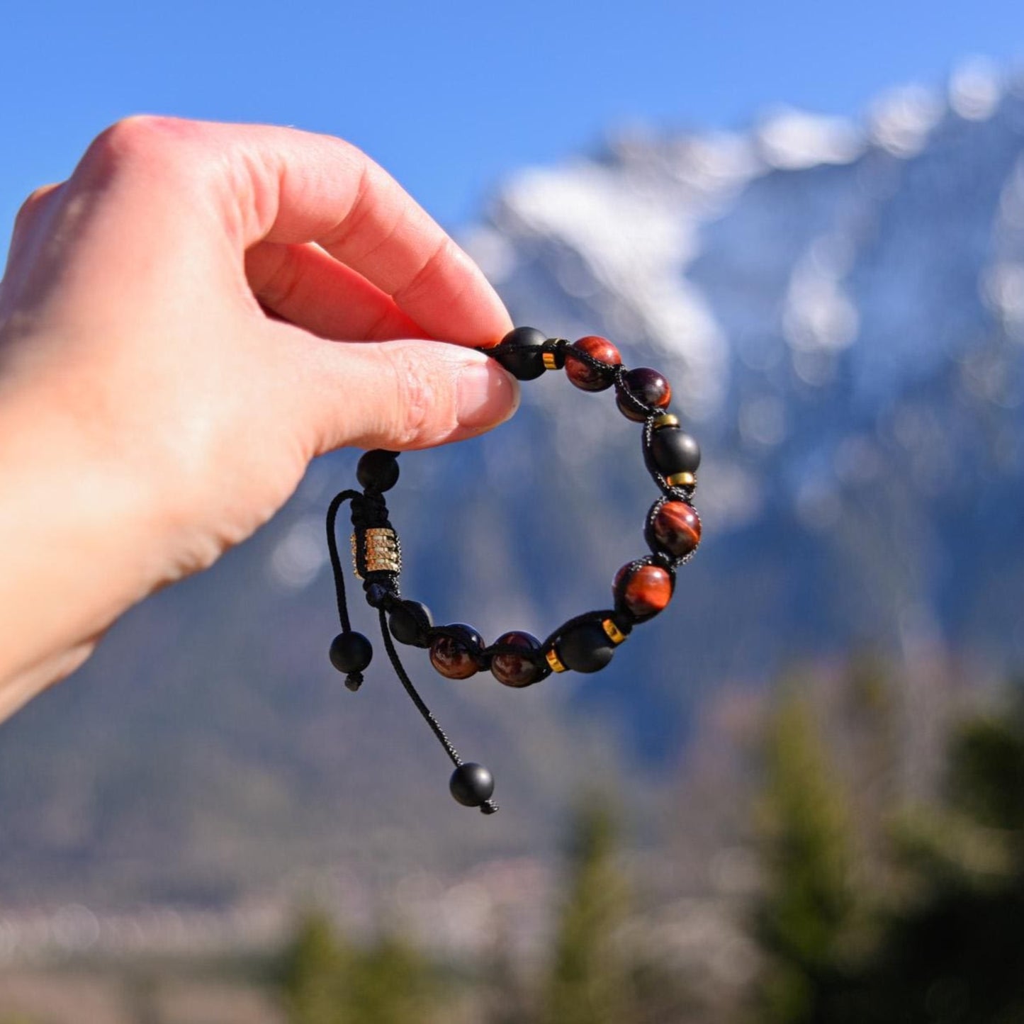 Red Tiger's Eye Onyx Gemstone Braided Bracelet, Men's Adjustable Macrame Bracelet, Father's Day Gift, Gift for Him, Gift for Men, Men's Gift - Shamballa Bracelet - Birthstone Bracelet - Gemstone Bracelet Men - Chakra Bracelet