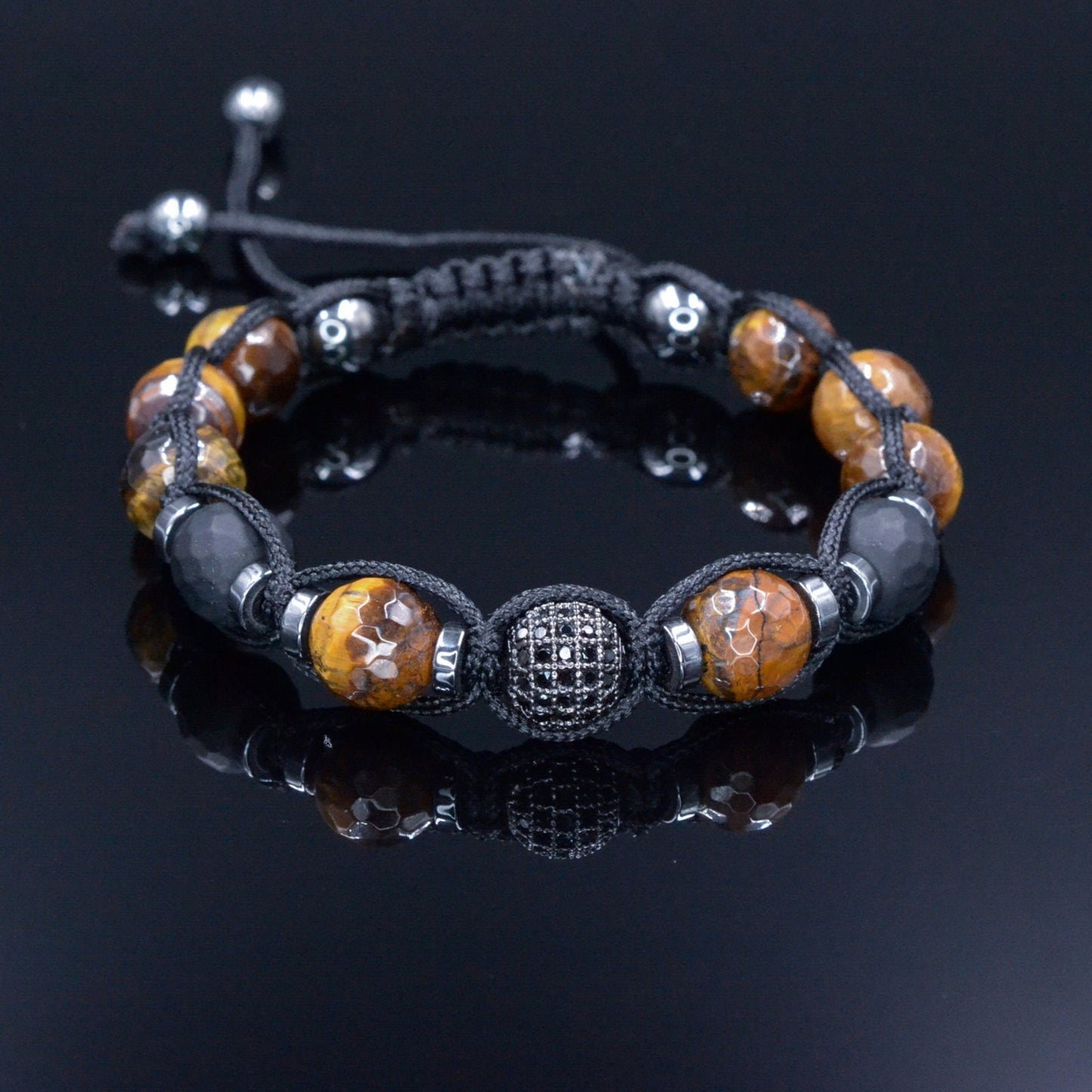 Tiger's Eye Bracelet Men - Men's Black Onyx Adjustable Bracelet - Gift for Men - Tiger Eye Hematite Crystal Braided Bracelet - Gift for Him - Shamballa Bracelet - Birthstone Bracelet - Gemstone Bracelet Men - Chakra Bracelet - Macrame Bracelet - Healing Bracelet - Valinde