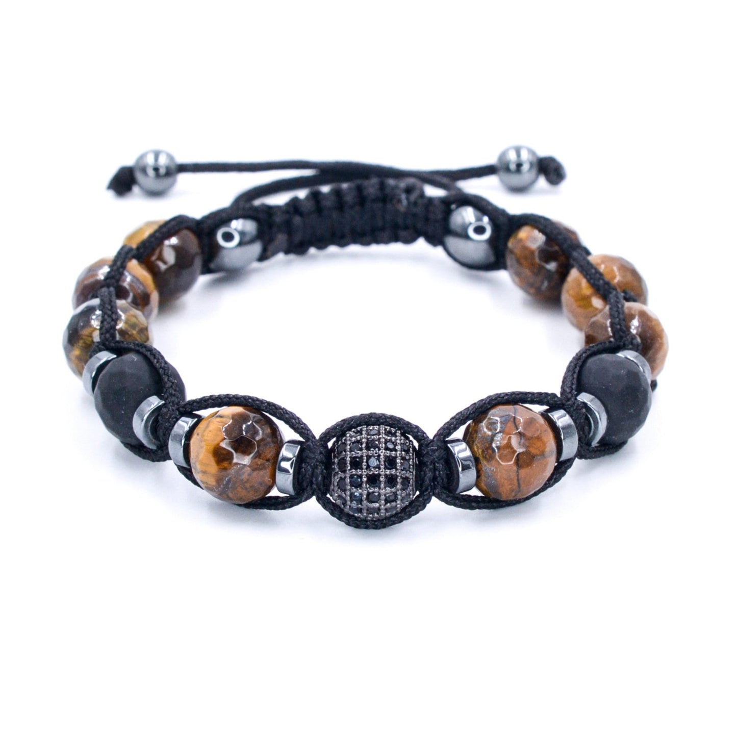 Tiger's Eye Bracelet Men - Men's Black Onyx Adjustable Bracelet - Gift for Men - Tiger Eye Hematite Crystal Braided Bracelet - Gift for Him - Shamballa Bracelet - Birthstone Bracelet - Gemstone Bracelet Men - Chakra Bracelet - Macrame Bracelet - Healing Bracelet - Valinde