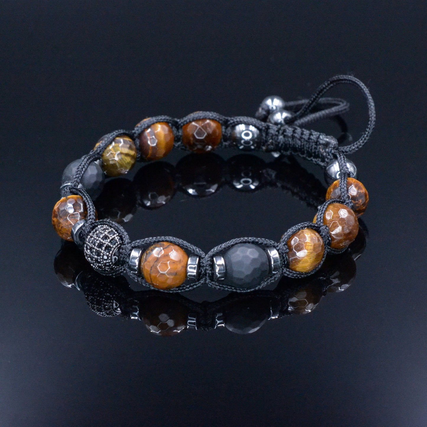 Tiger's Eye Bracelet Men - Men's Black Onyx Adjustable Bracelet - Gift for Men - Tiger Eye Hematite Crystal Braided Bracelet - Gift for Him - Shamballa Bracelet - Birthstone Bracelet - Gemstone Bracelet Men - Chakra Bracelet - Macrame Bracelet - Healing Bracelet - Valinde