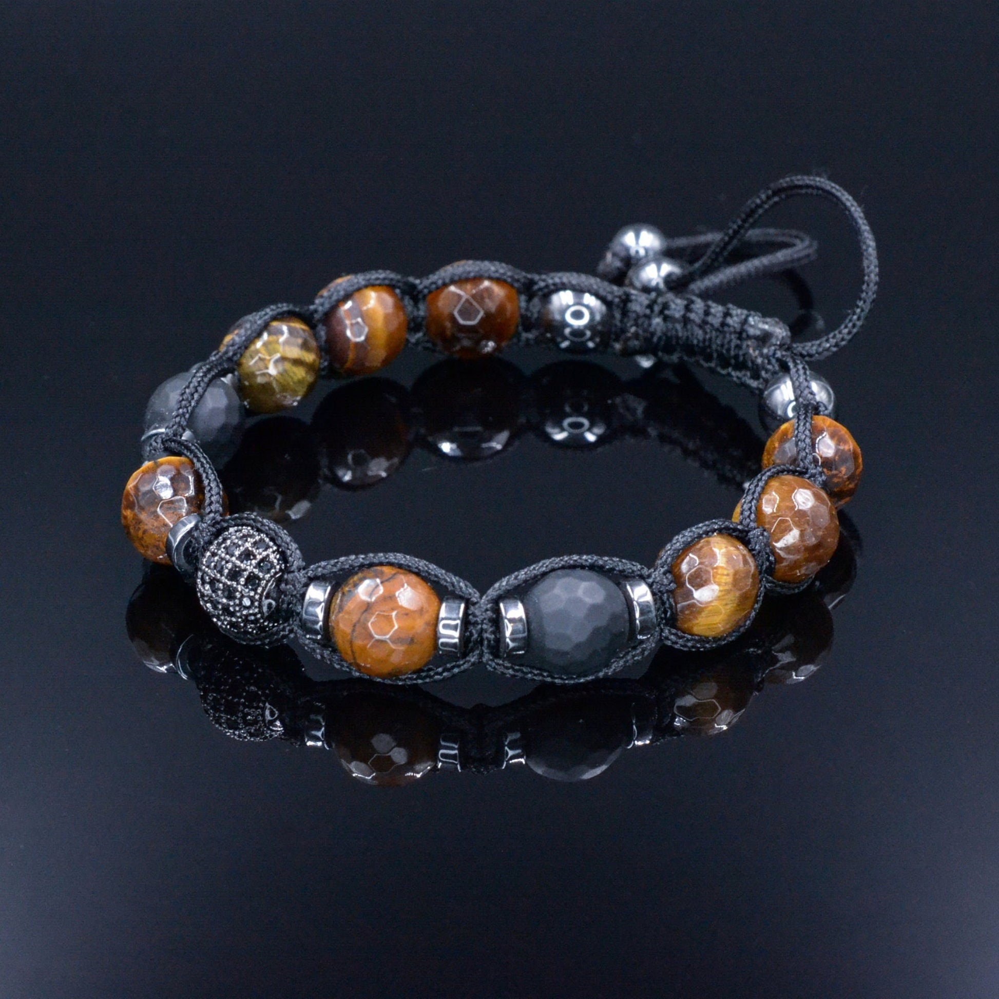 Tiger's Eye Bracelet Men - Men's Black Onyx Adjustable Bracelet - Gift for Men - Tiger Eye Hematite Crystal Braided Bracelet - Gift for Him  - Shamballa Bracelet - Birthstone Bracelet - Gemstone Bracelet Men - Chakra Bracelet - Macrame Bracelet - Healing Bracelet - Valinde