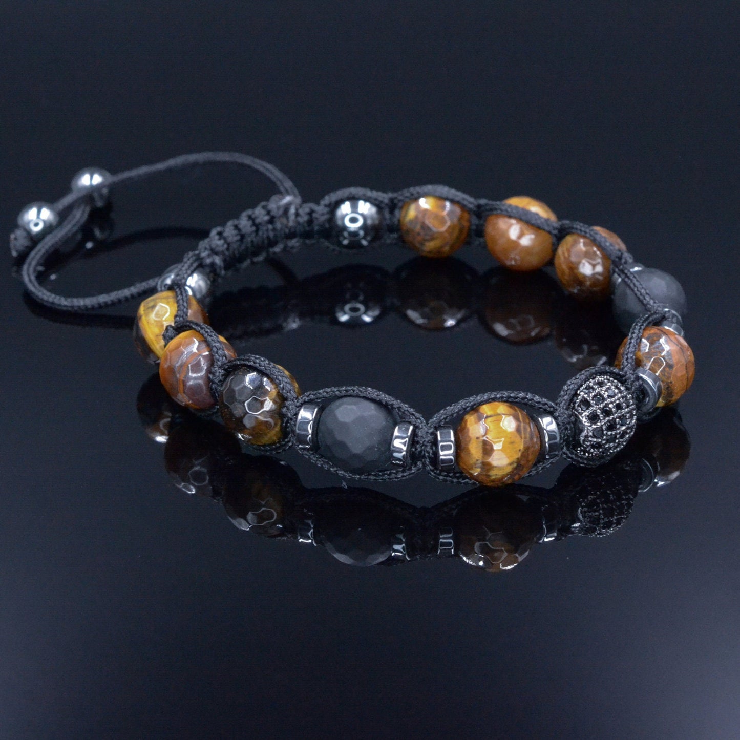Tiger's Eye Bracelet Men - Men's Black Onyx Adjustable Bracelet - Gift for Men - Tiger Eye Hematite Crystal Braided Bracelet - Gift for Him - Shamballa Bracelet - Birthstone Bracelet - Gemstone Bracelet Men - Chakra Bracelet - Macrame Bracelet - Healing Bracelet - Valinde