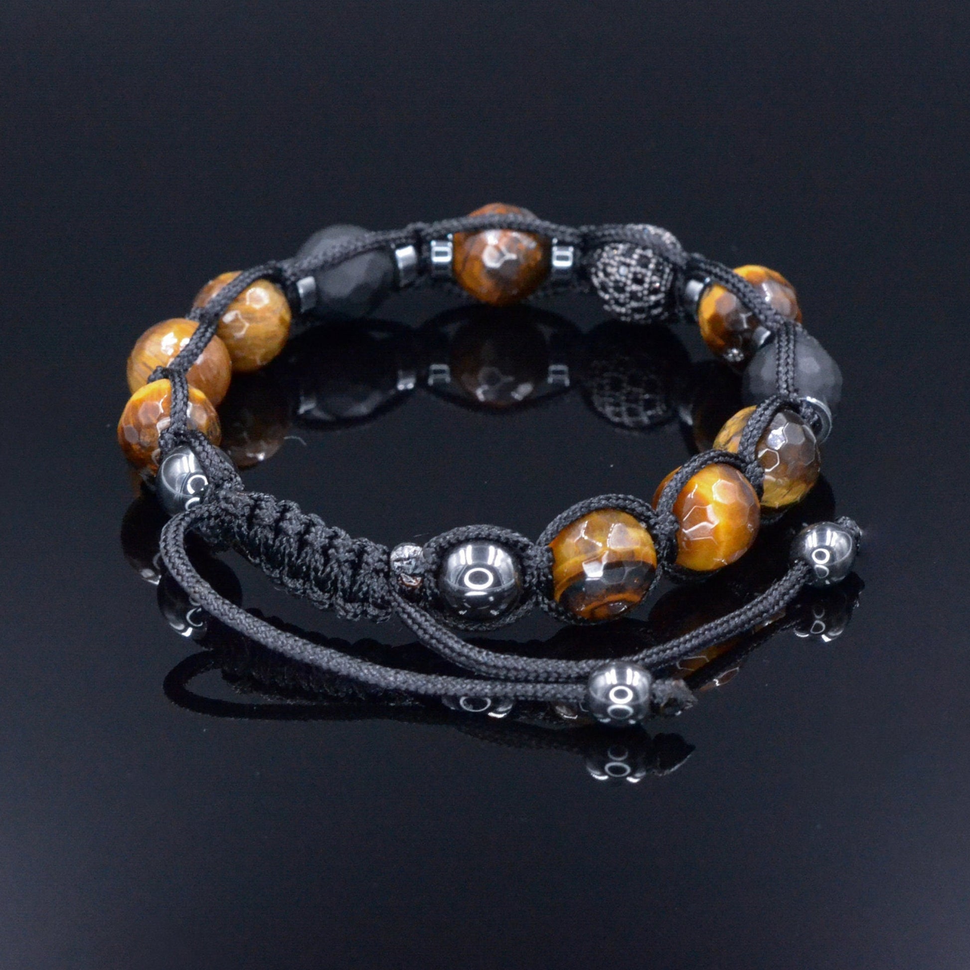 Tiger's Eye Bracelet Men - Men's Black Onyx Adjustable Bracelet - Gift for Men - Tiger Eye Hematite Crystal Braided Bracelet - Gift for Him  - Shamballa Bracelet - Birthstone Bracelet - Gemstone Bracelet Men - Chakra Bracelet - Macrame Bracelet - Healing Bracelet - Valinde